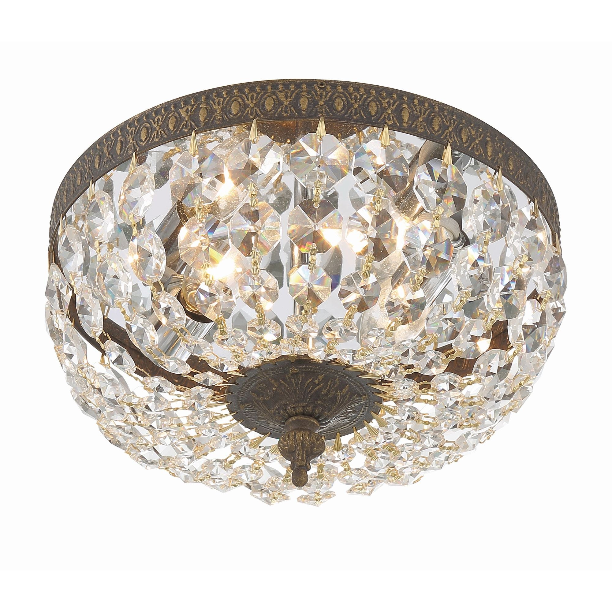 Crystorama 2 Light Hand Cut Crystal English Bronze Flush Mount Hand Cut Crystal 10"W x 6.5"H x 10"D