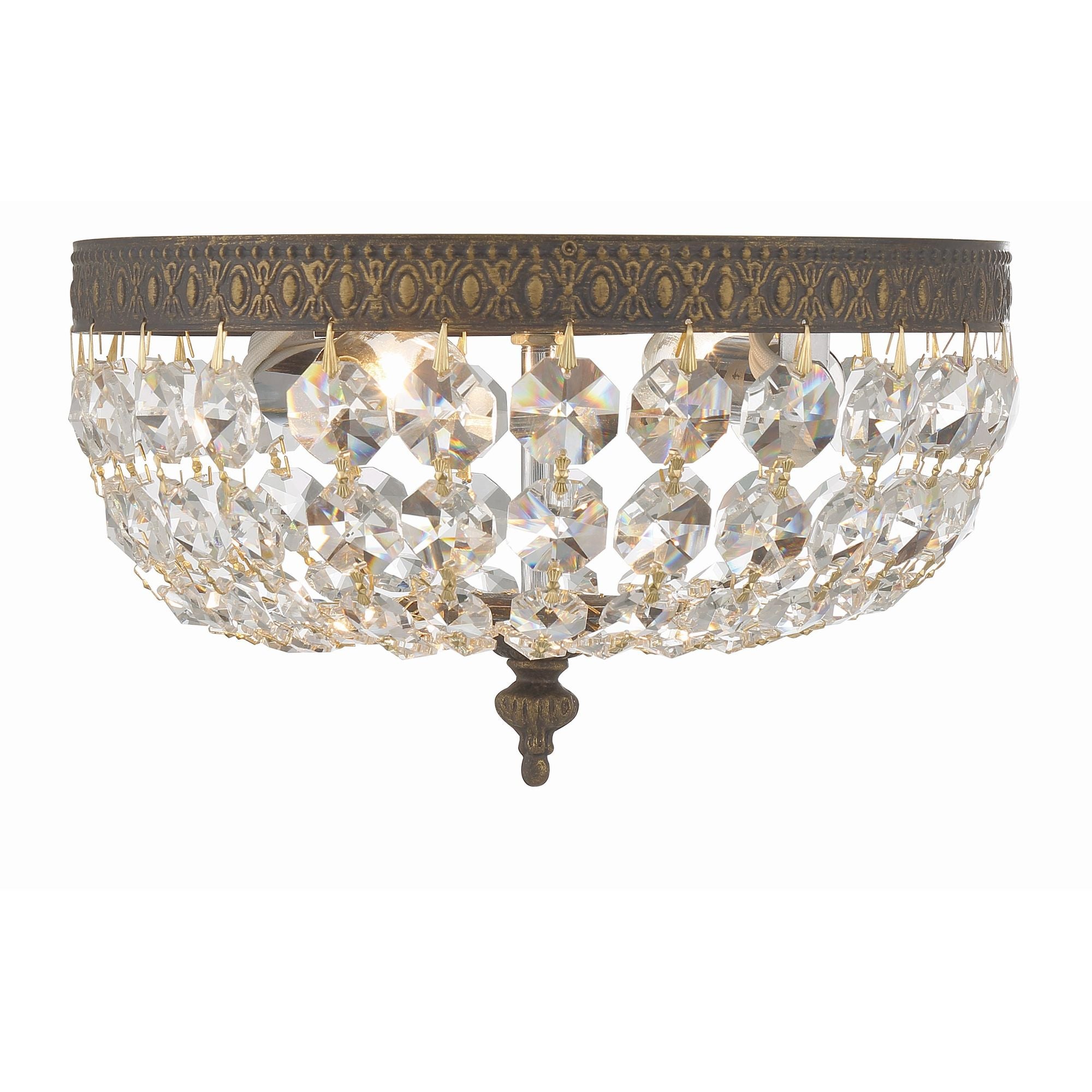 Crystorama 2 Light Hand Cut Crystal English Bronze Flush Mount Hand Cut Crystal 10"W x 6.5"H x 10"D