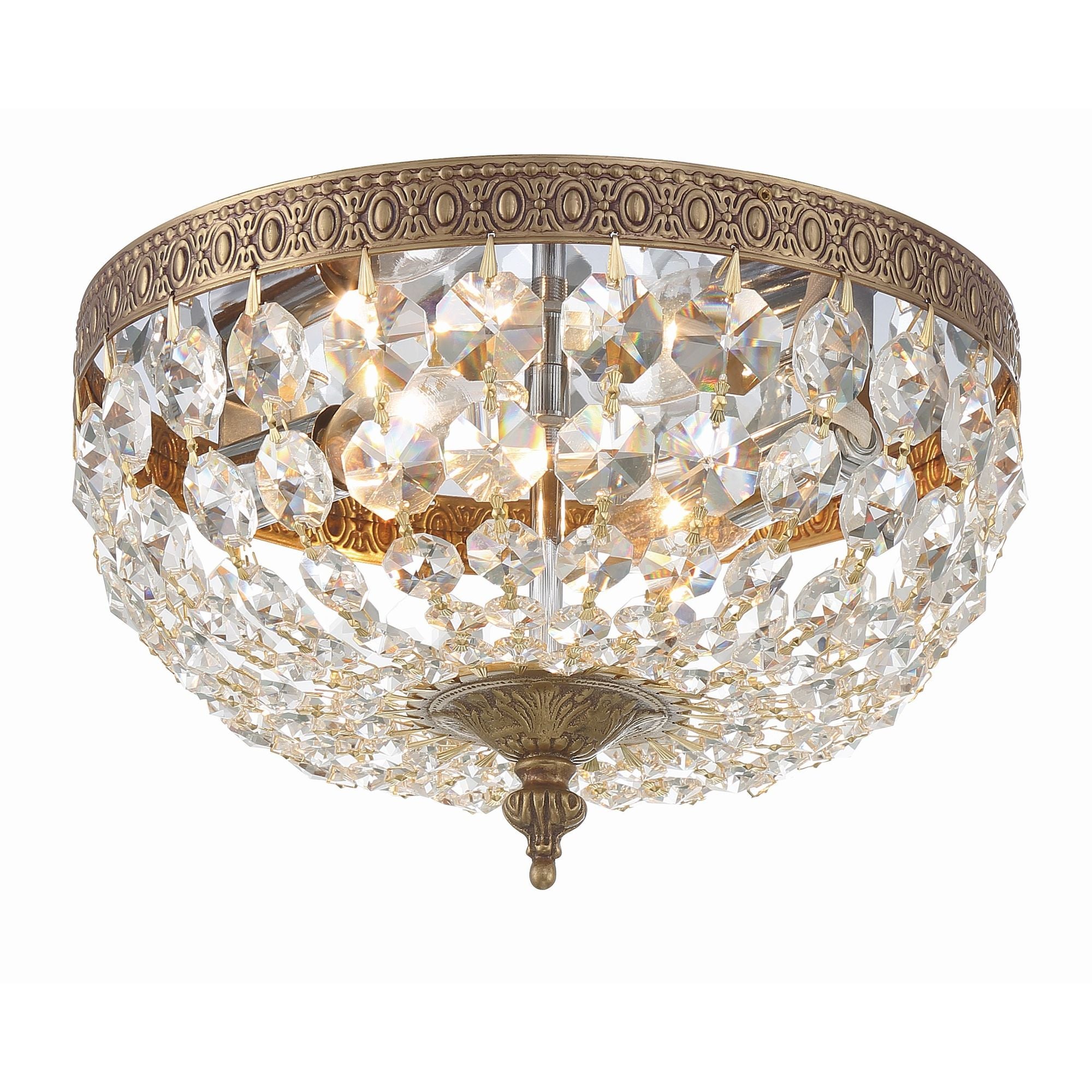 Crystorama 2 Light Hand Cut Crystal Olde Brass Flush Mount Hand Cut Crystal 10"W x 6.5"H x 10"D