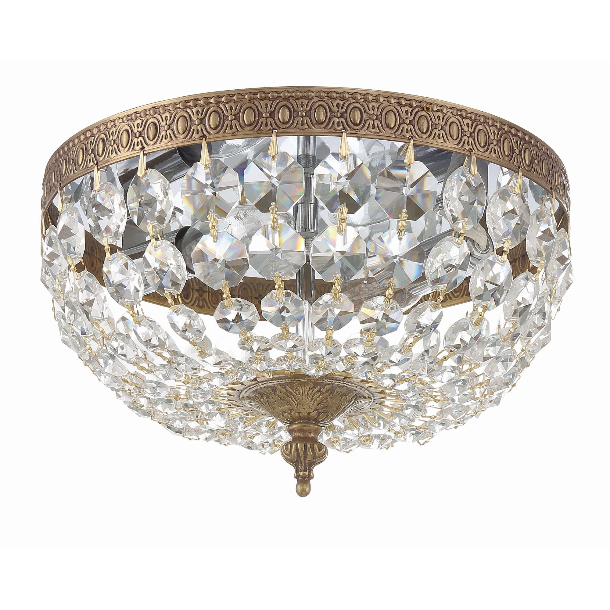 Crystorama 2 Light Hand Cut Crystal Olde Brass Flush Mount Hand Cut Crystal 10"W x 6.5"H x 10"D