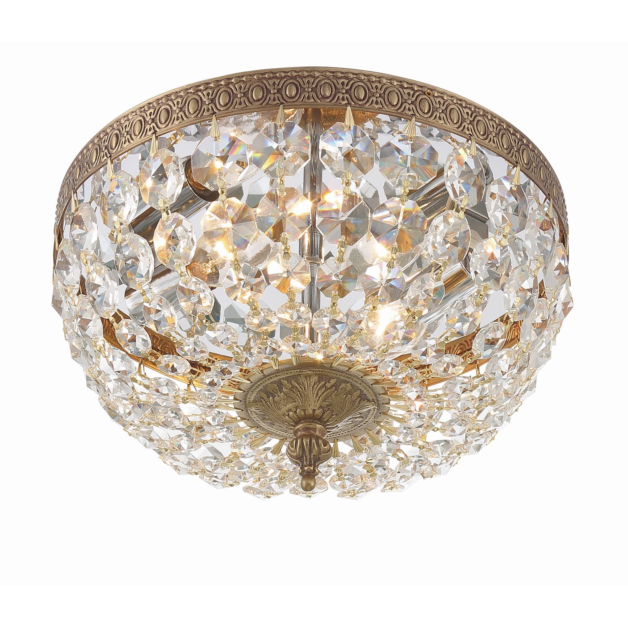 Crystorama 2 Light Hand Cut Crystal Olde Brass Flush Mount Hand Cut Crystal 10"W x 6.5"H x 10"D