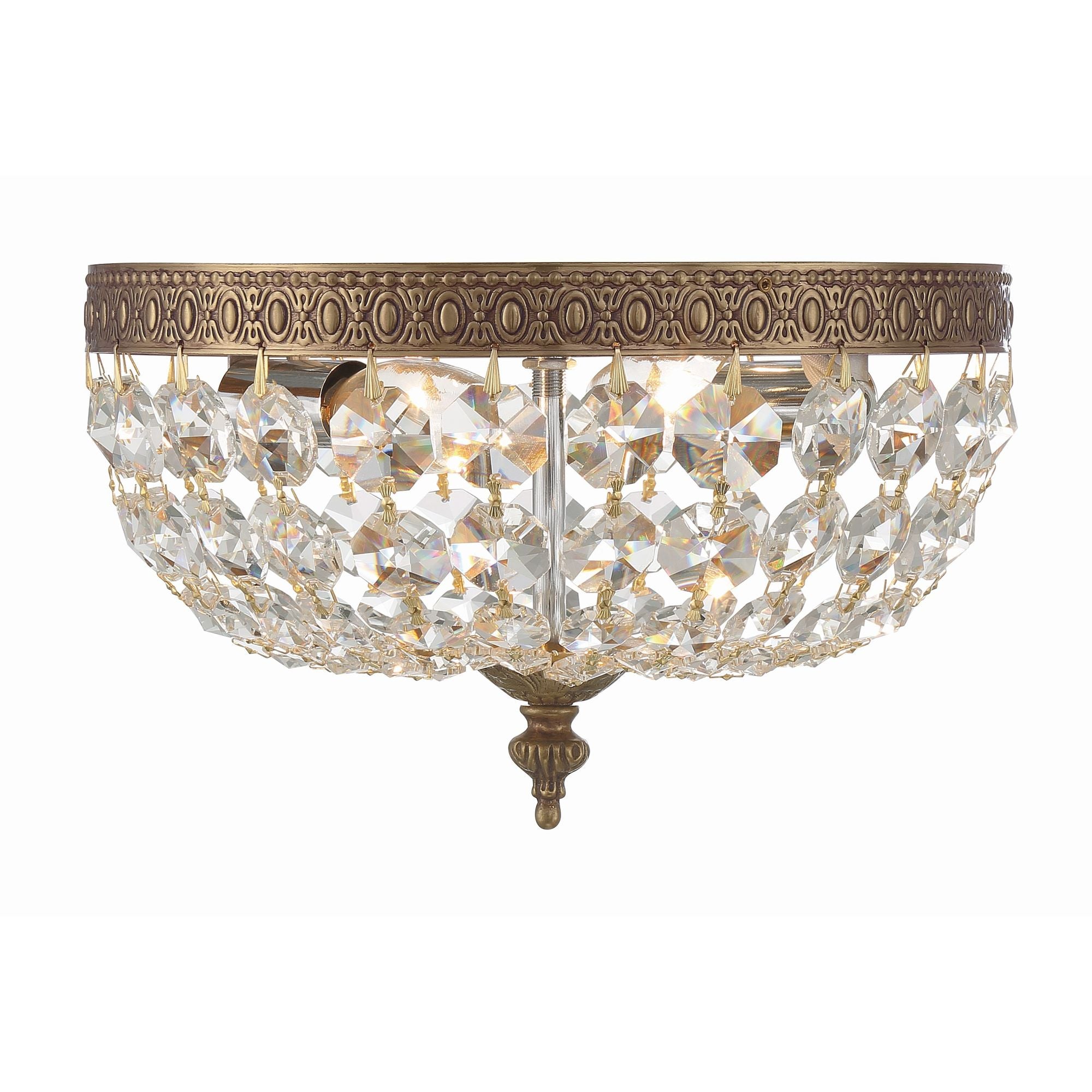 Crystorama 2 Light Hand Cut Crystal Olde Brass Flush Mount Hand Cut Crystal 10"W x 6.5"H x 10"D