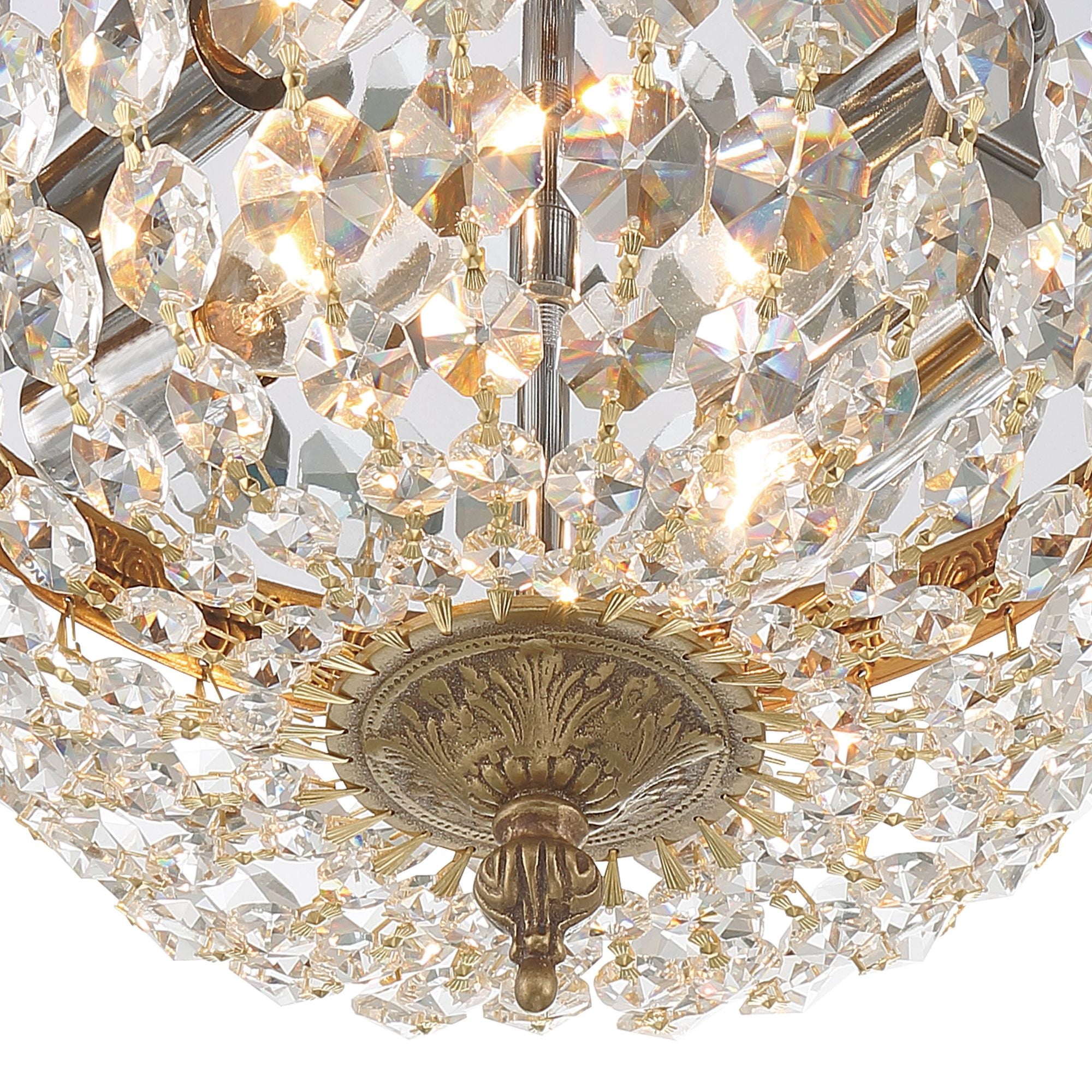 Crystorama 2 Light Hand Cut Crystal Olde Brass Flush Mount Hand Cut Crystal 10"W x 6.5"H x 10"D