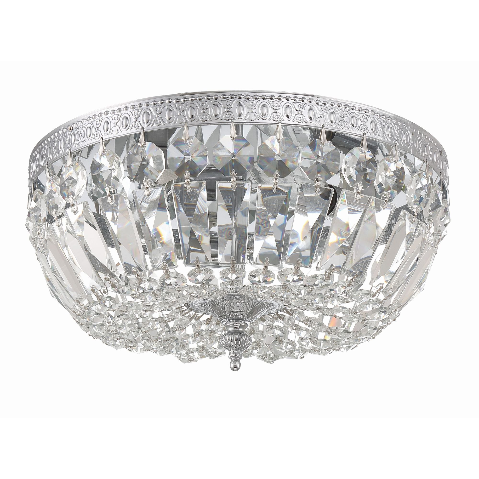 Waltham 12'' Clear Hand Cut Polished Chrome Flush Mount Silver 12"W x 6.5"H x 12"D