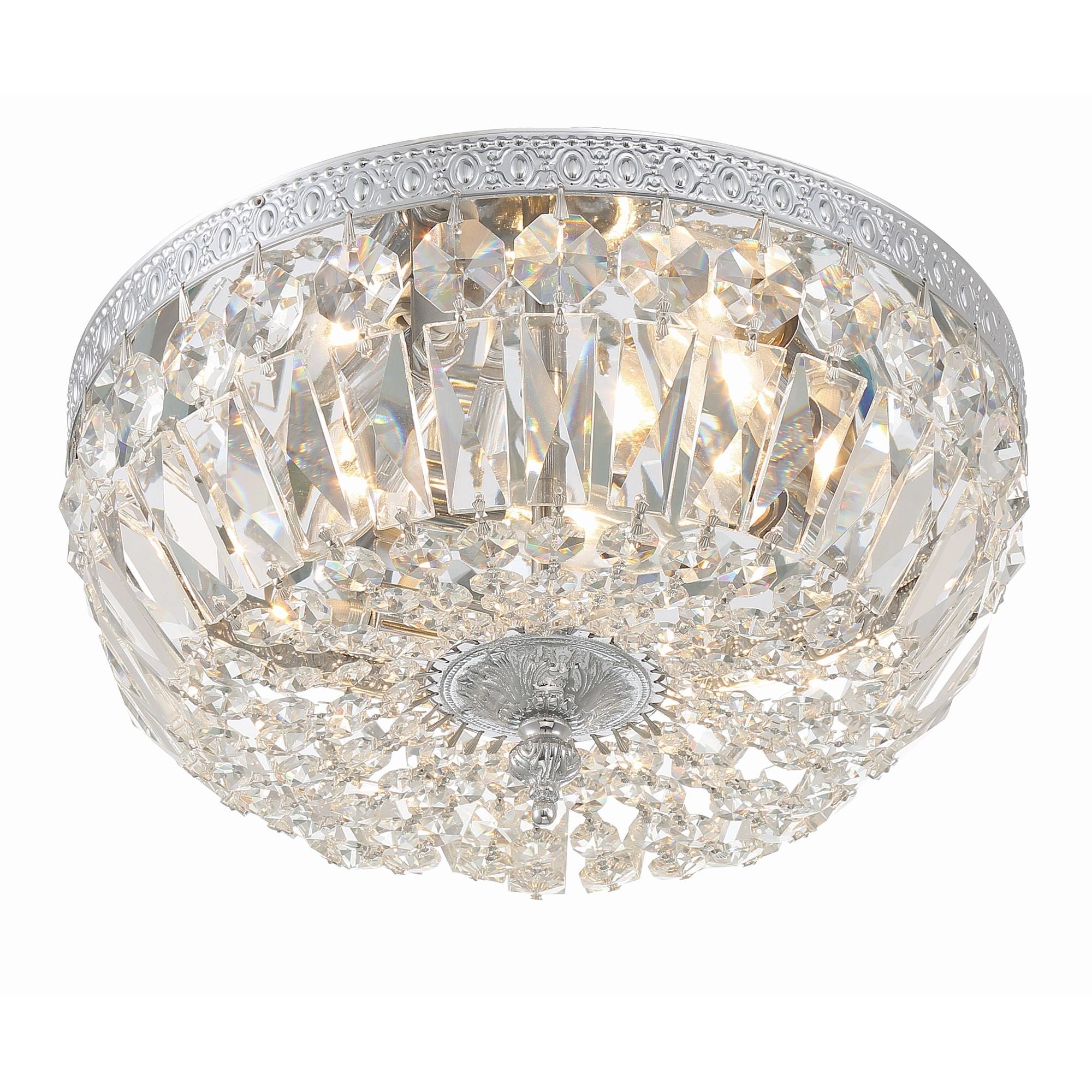 Waltham 12'' Clear Hand Cut Polished Chrome Flush Mount Silver 12"W x 6.5"H x 12"D