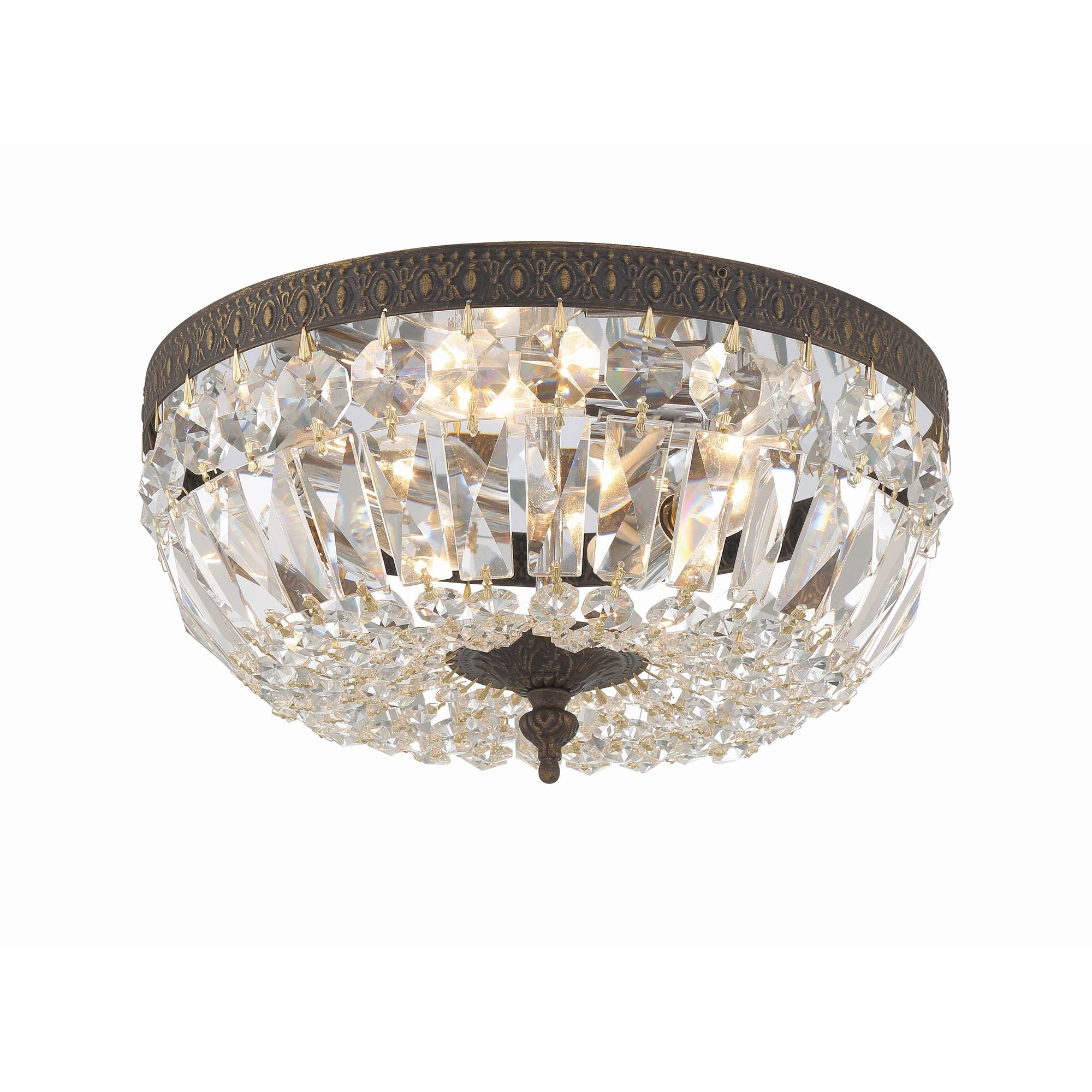Crystorama 3 Light Hand Cut Crystal English Bronze Flush Mount Hand Cut Crystal 12"W x 6.5"H x 12"D