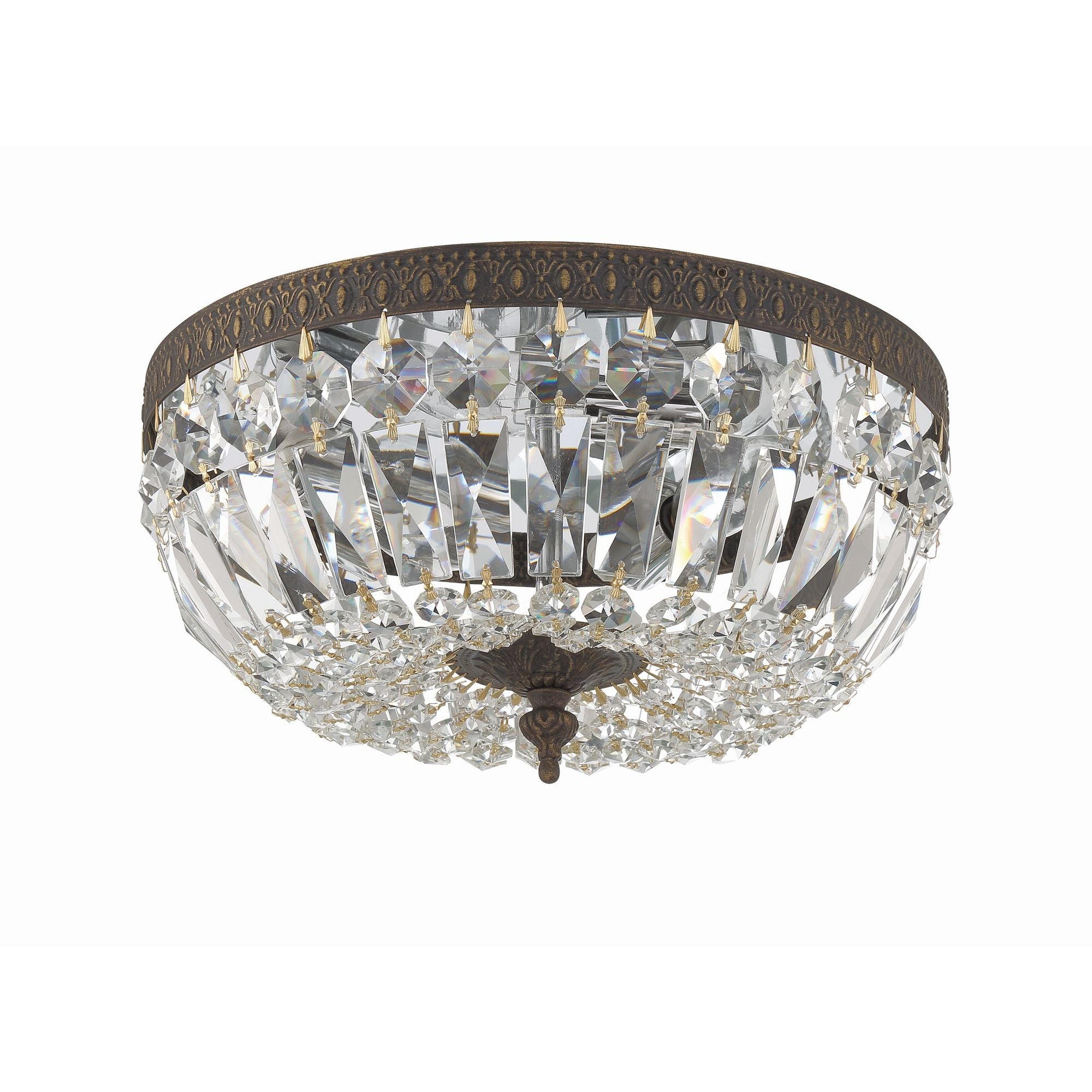 Crystorama 3 Light Hand Cut Crystal English Bronze Flush Mount Hand Cut Crystal 12"W x 6.5"H x 12"D