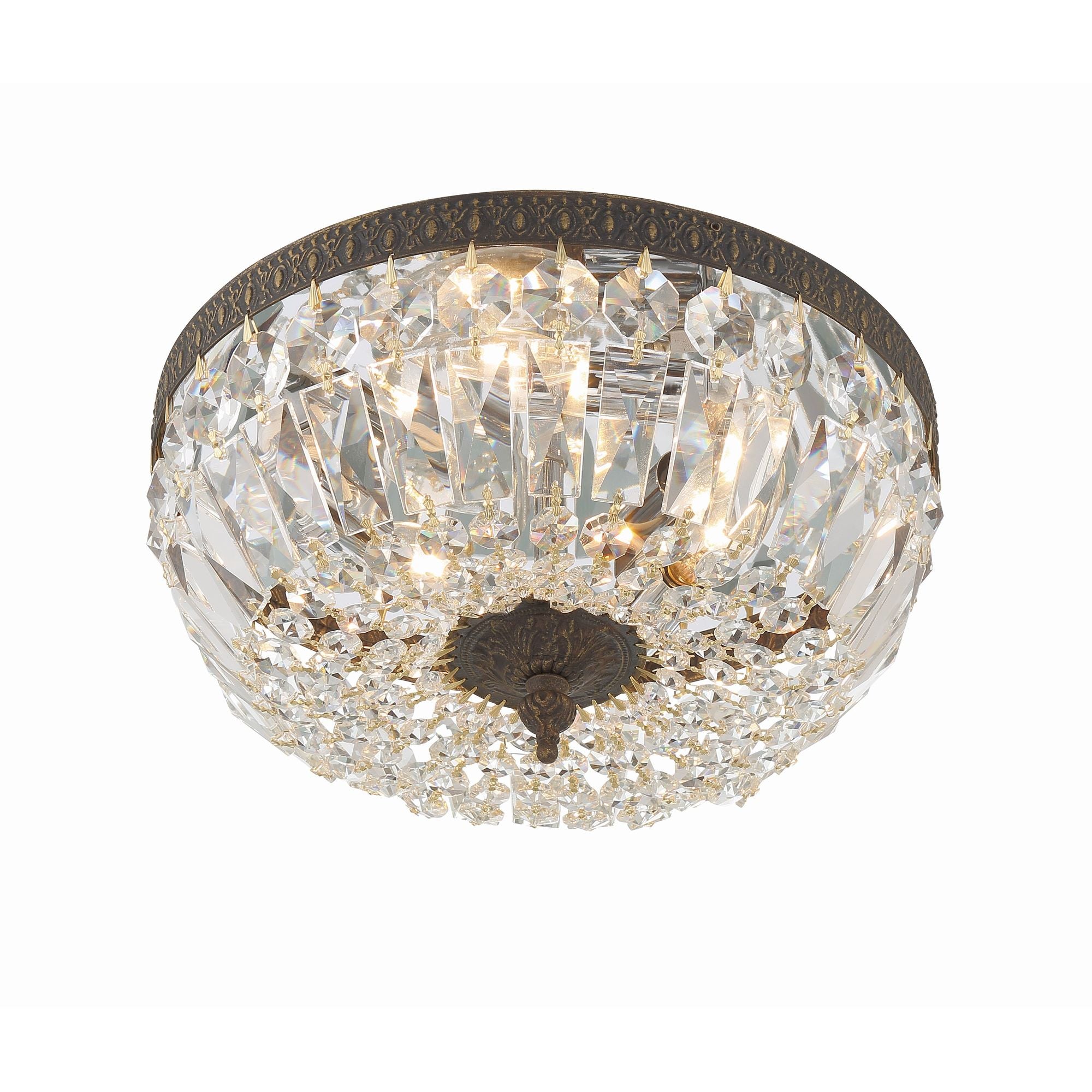 Crystorama 3 Light Hand Cut Crystal English Bronze Flush Mount Hand Cut Crystal 12"W x 6.5"H x 12"D