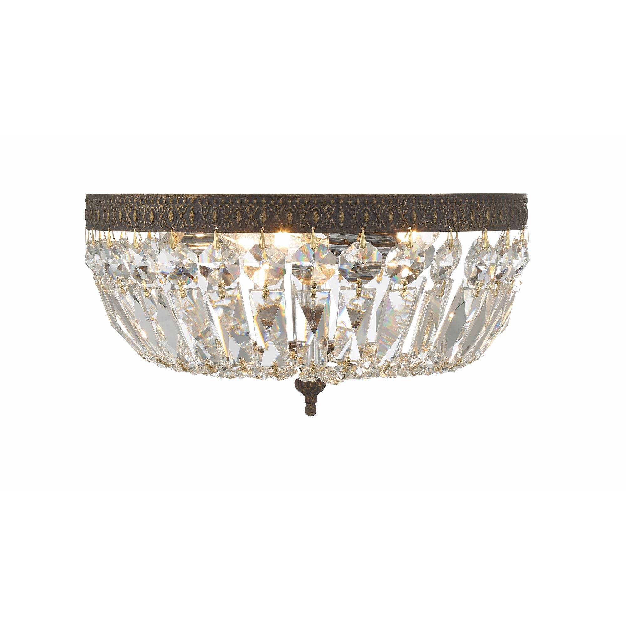 Crystorama 3 Light Hand Cut Crystal English Bronze Flush Mount Hand Cut Crystal 12"W x 6.5"H x 12"D