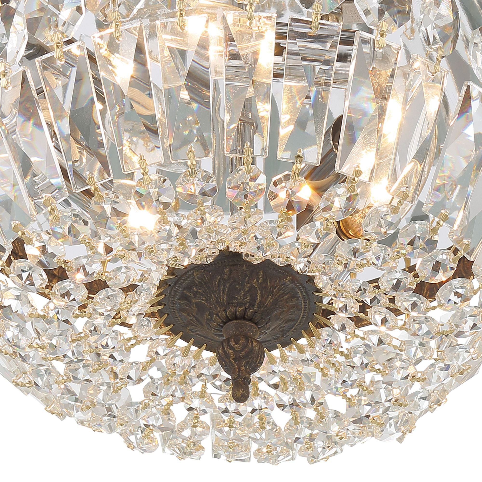 Crystorama 3 Light Hand Cut Crystal English Bronze Flush Mount Hand Cut Crystal 12"W x 6.5"H x 12"D