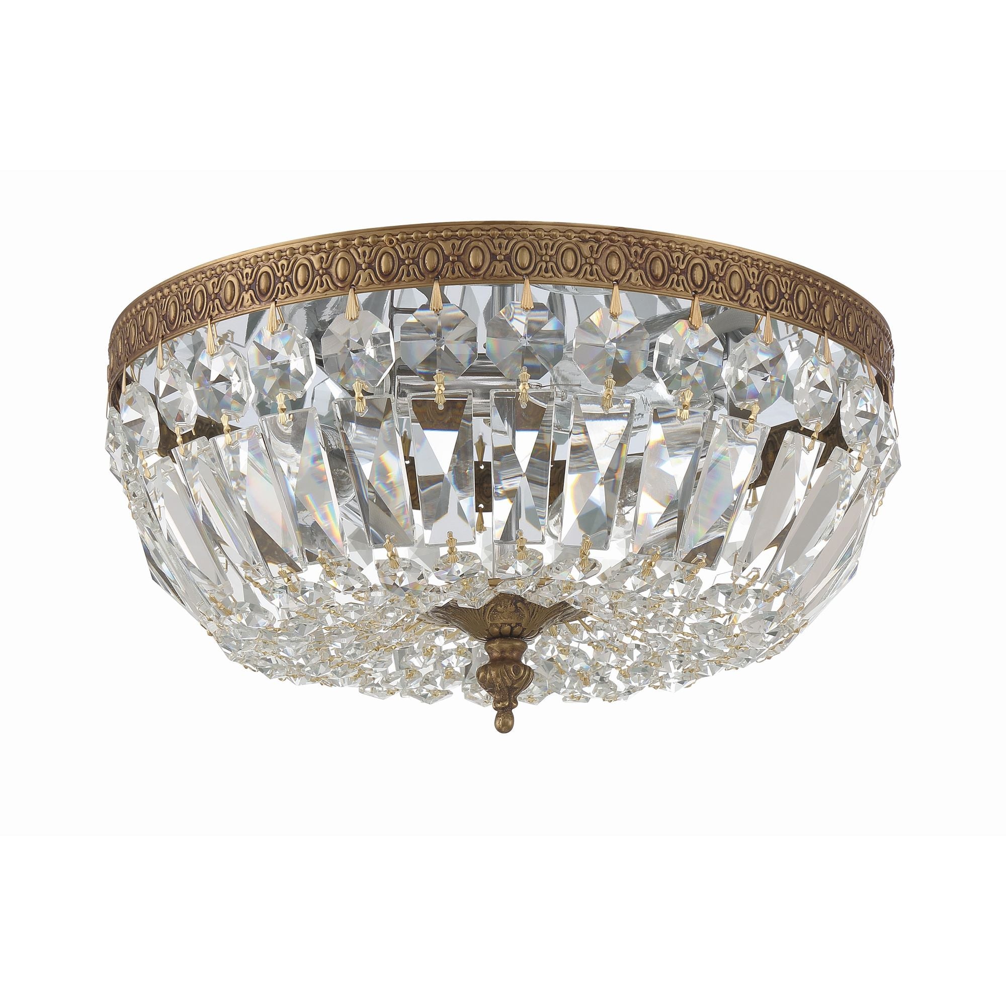 Waltham 12'' Clear Hand Cut Olde Brass Flush Mount Gold 12"W x 6.5"H x 12"D