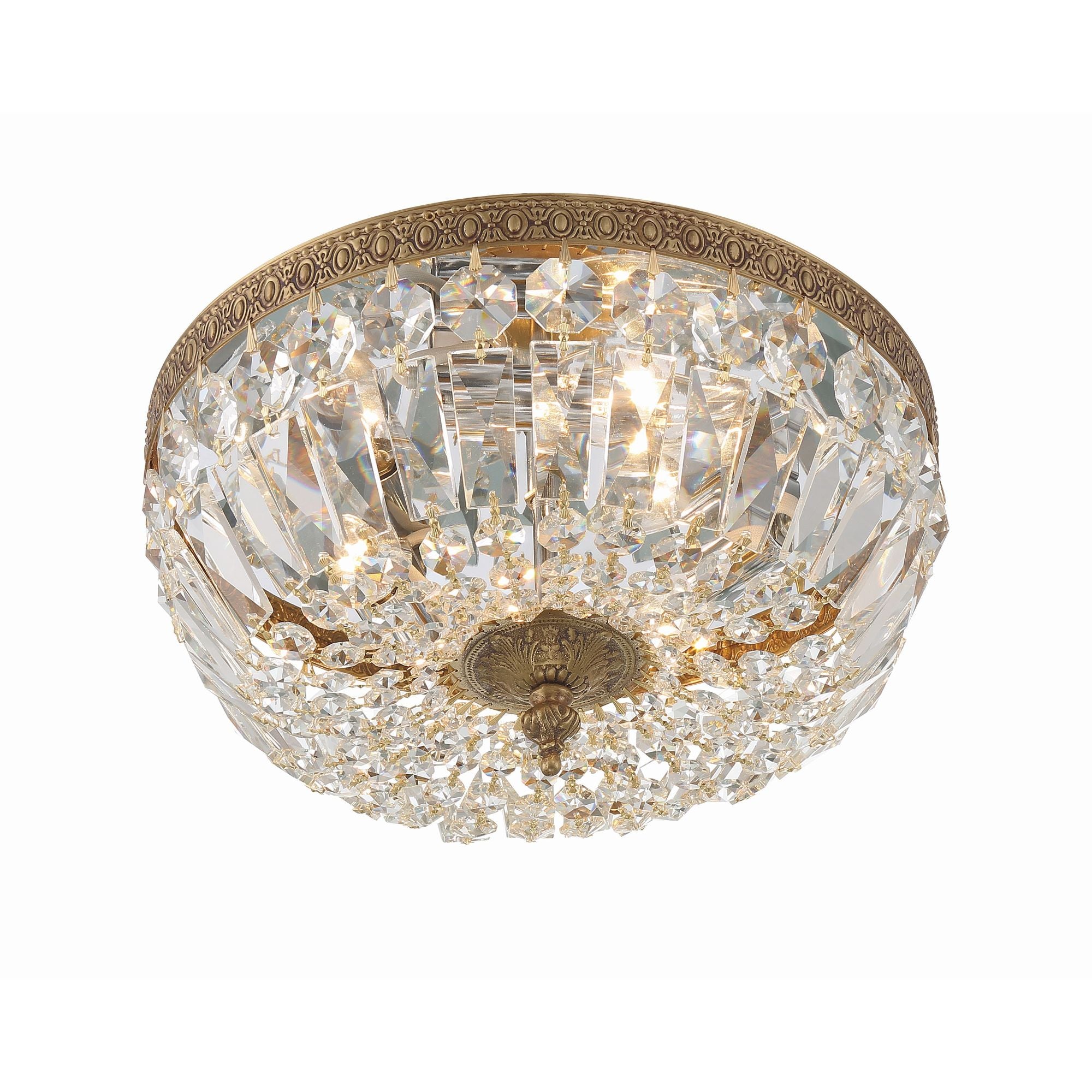 Waltham 12'' Clear Hand Cut Olde Brass Flush Mount Gold 12"W x 6.5"H x 12"D