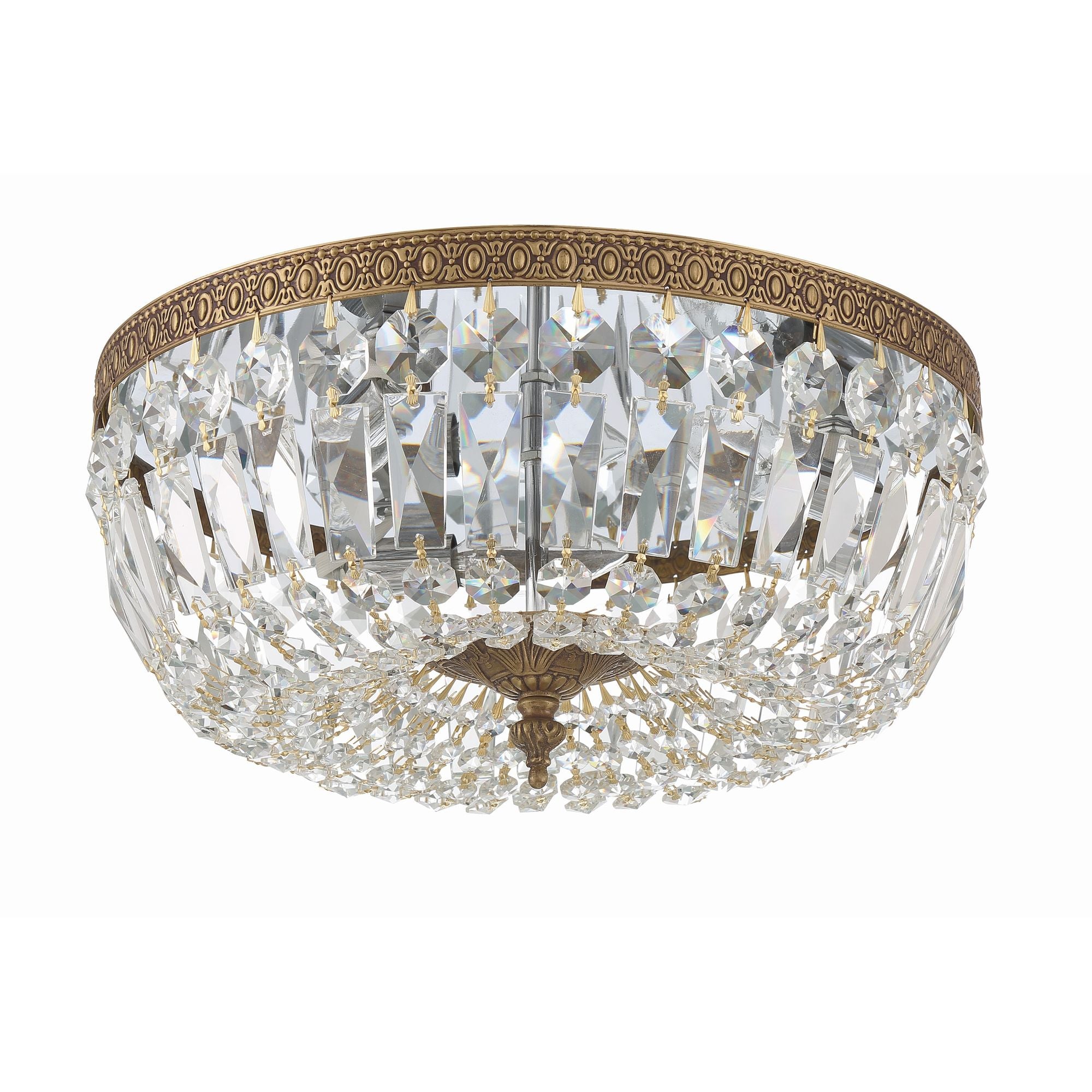 Waltham 14'' Clear Hand Cut Olde Brass Flush Mount Gold 14"W x 7"H x 14"D