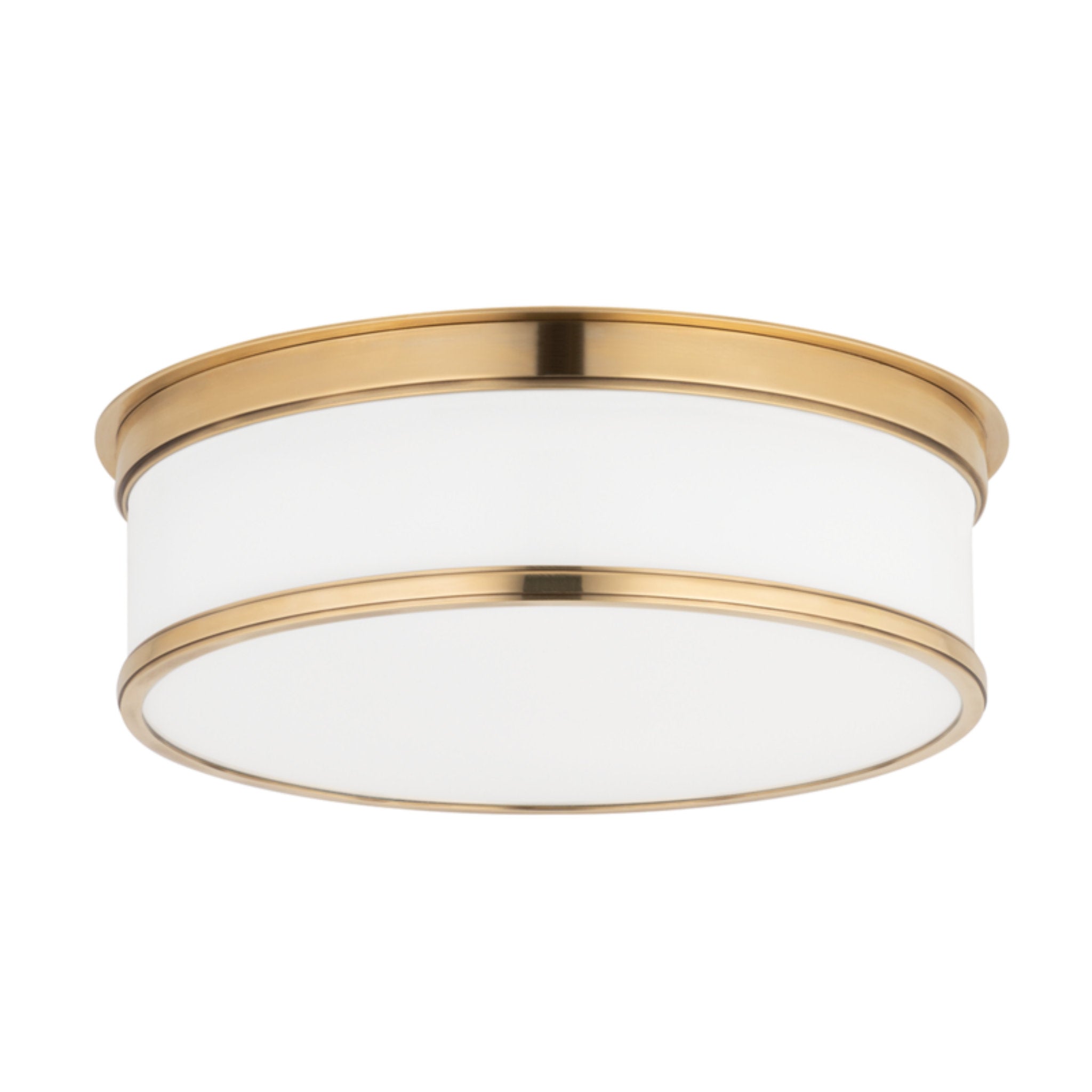 Geneva 3-Light Flush Mount in Aged Brass 15.25L x 15.25W x 5.25H
