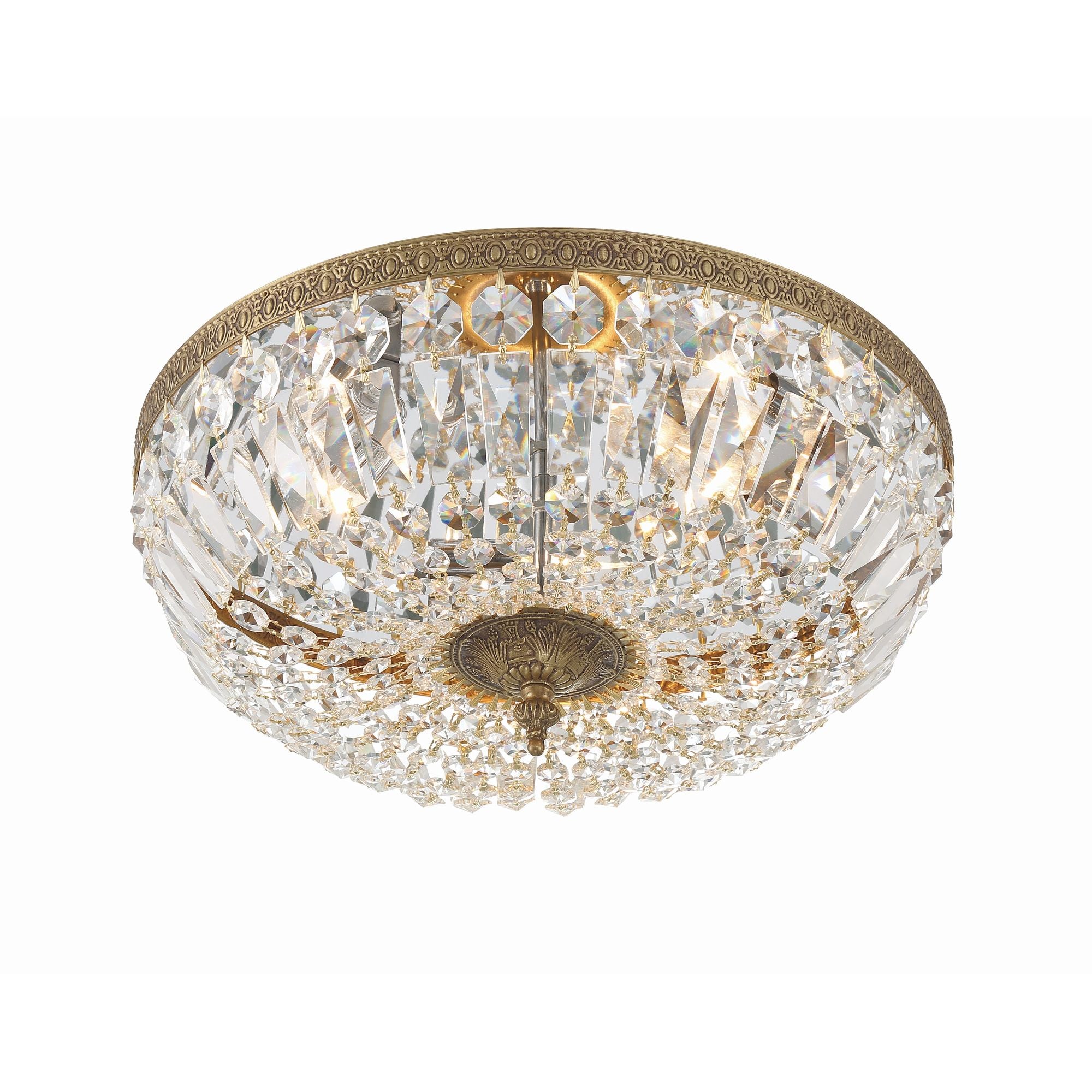 Waltham 16'' Clear Hand Cut Olde Brass Flush Mount Gold 16"W x 7"H x 16"D