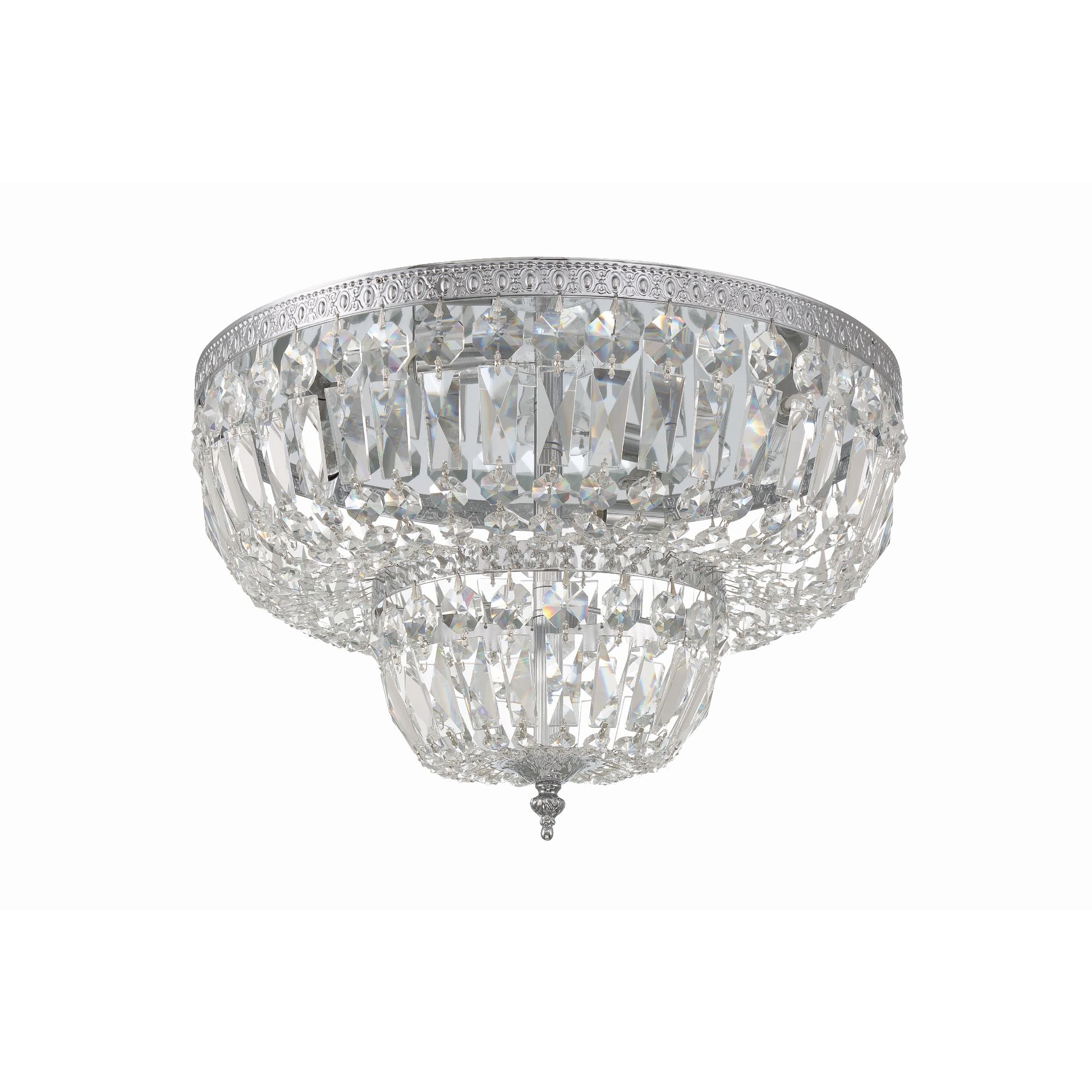 Crystorama 4 Light Clear Hand Cut Polished Chrome Flush Mount Hand Cut Crystal 18"W x 12"H x 18"D