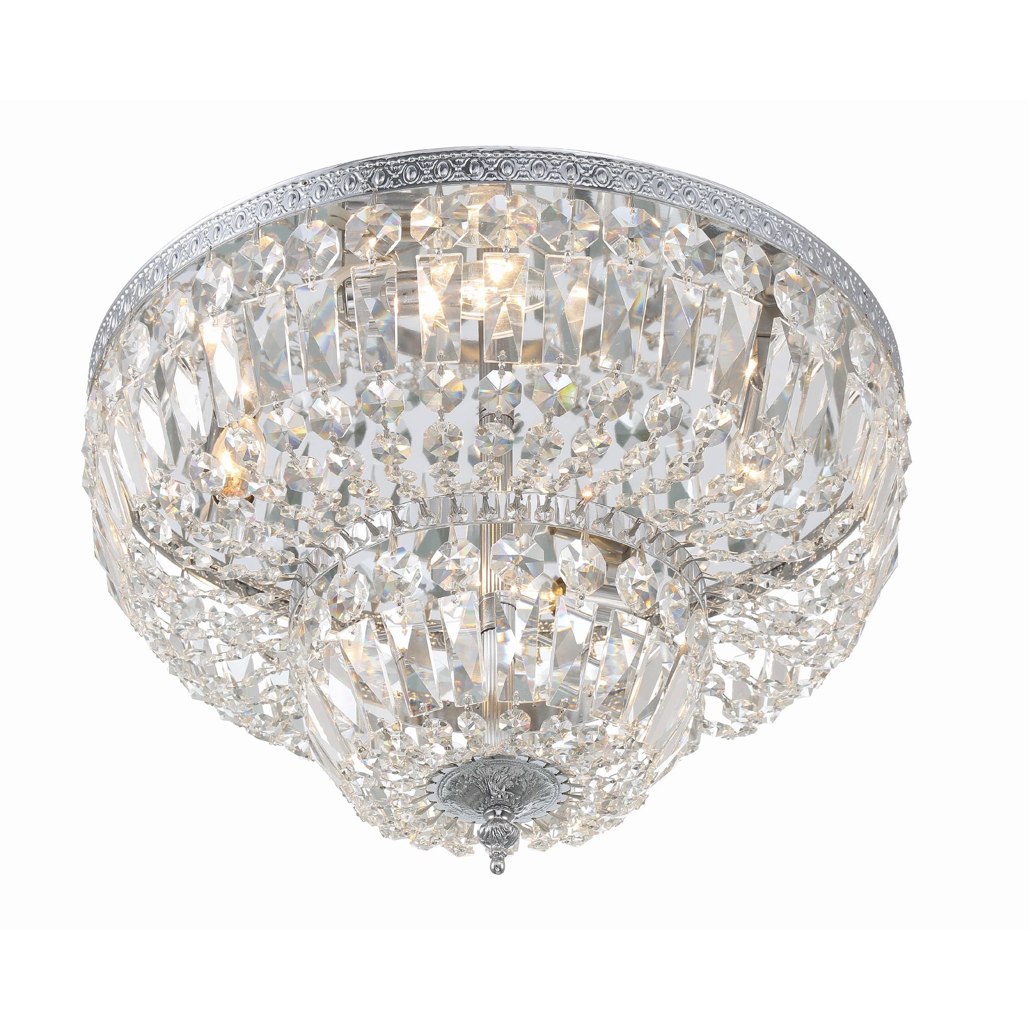 Crystorama 4 Light Clear Hand Cut Polished Chrome Flush Mount Hand Cut Crystal 18"W x 12"H x 18"D
