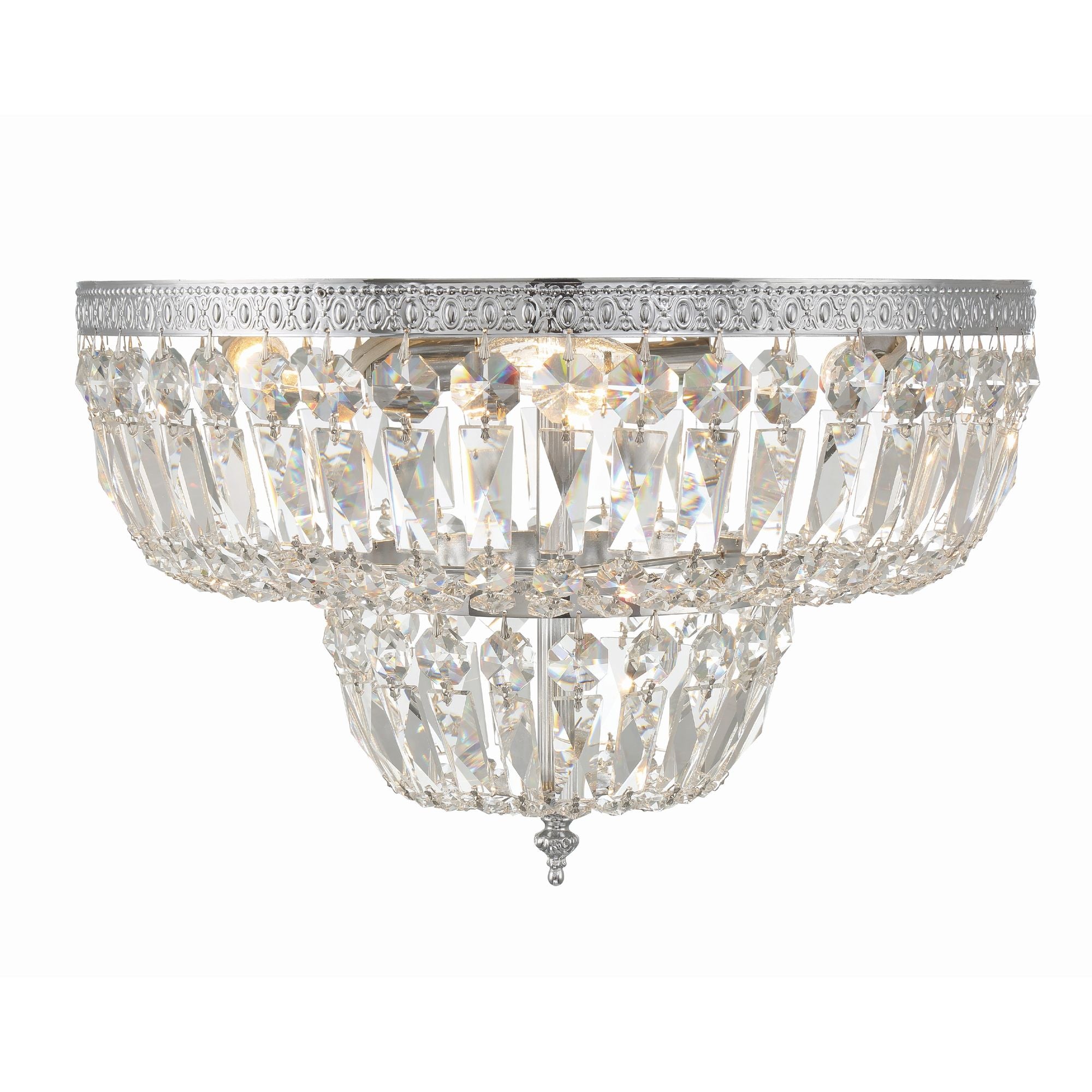 Crystorama 4 Light Clear Hand Cut Polished Chrome Flush Mount Hand Cut Crystal 18"W x 12"H x 18"D