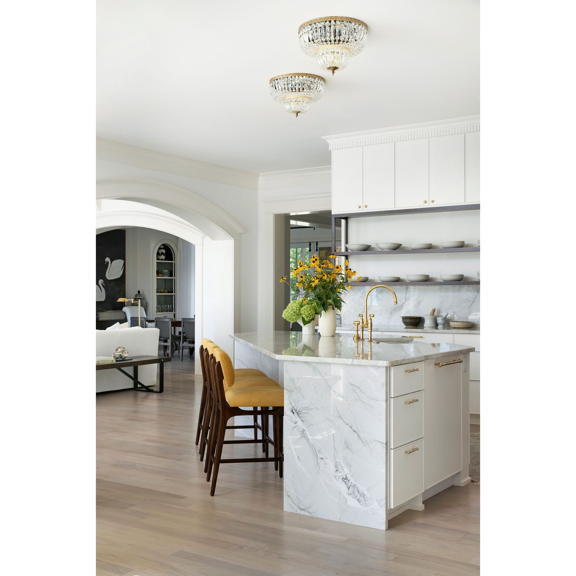 Waltham 18'' Clear Hand Cut Olde Brass Flush Mount Gold 18"W x 11.5"H x 18"D