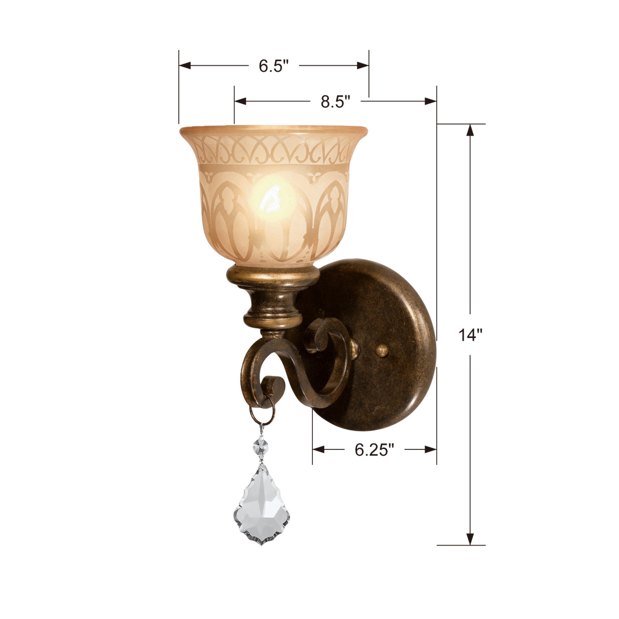 Norwalk 6.5'' Hand Cut Crystal Bronze Umber Sconce Bronze 6.5"W x 14"H x 8.5"D