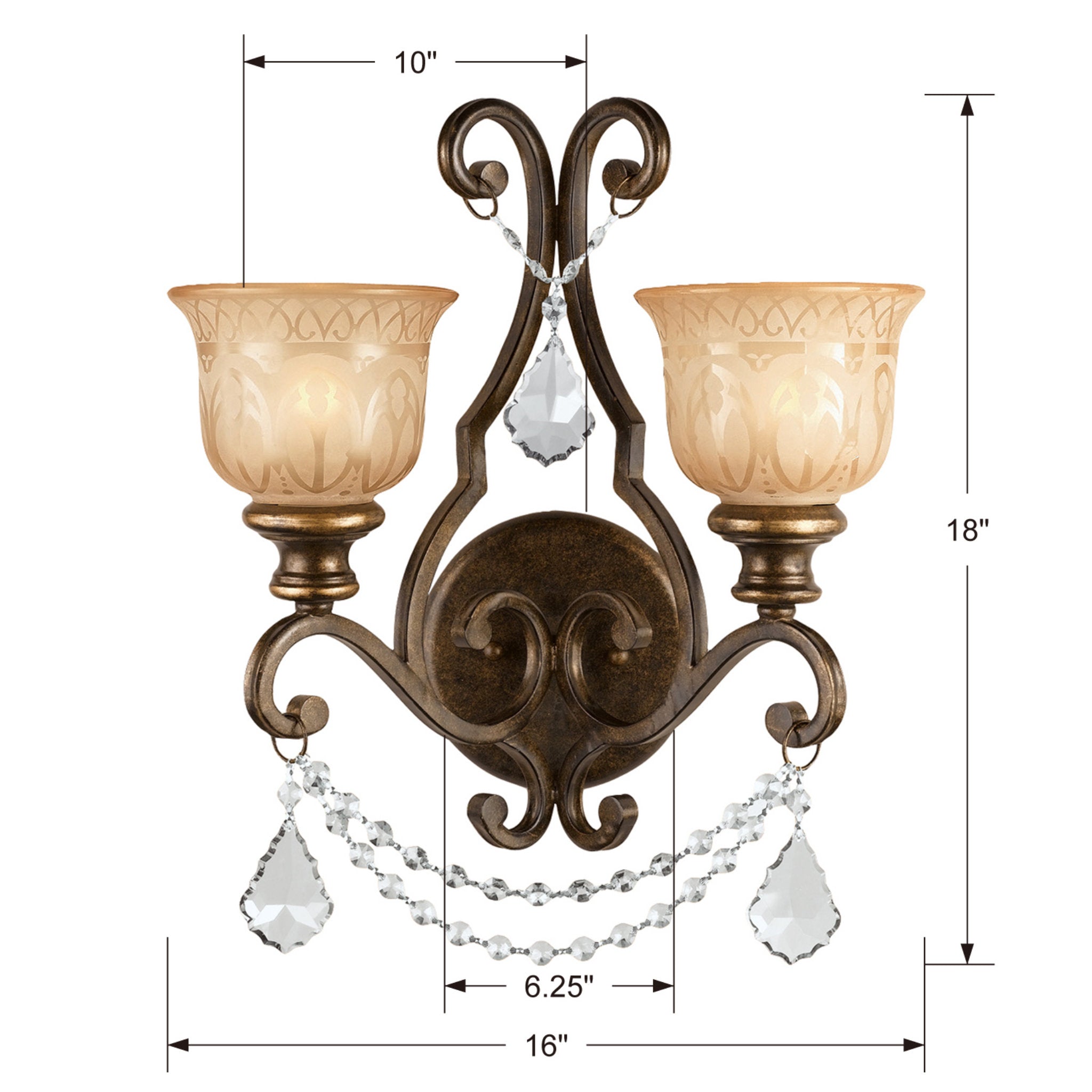 Norwalk 16'' Hand Cut Crystal Bronze Umber Sconce Bronze 16"W x 18"H x 10"D