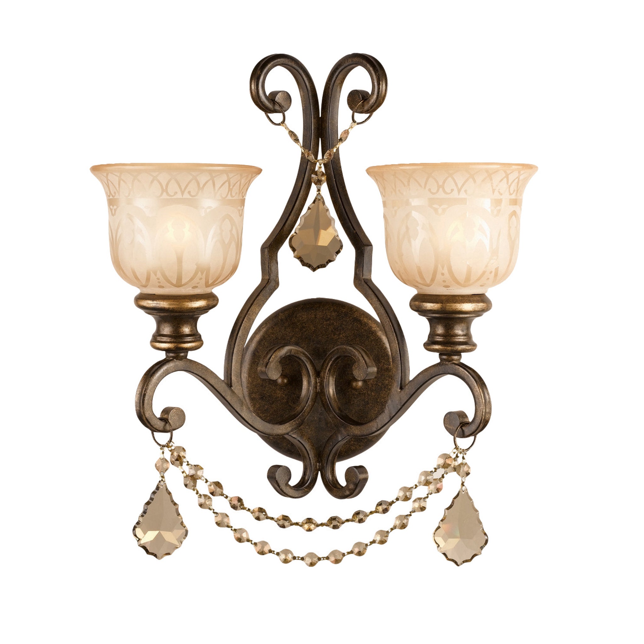 Norwalk 16'' Golden Teak Hand Cut Crystal Bronze Umber Sconce Bronze 16"W x 18"H x 10"D