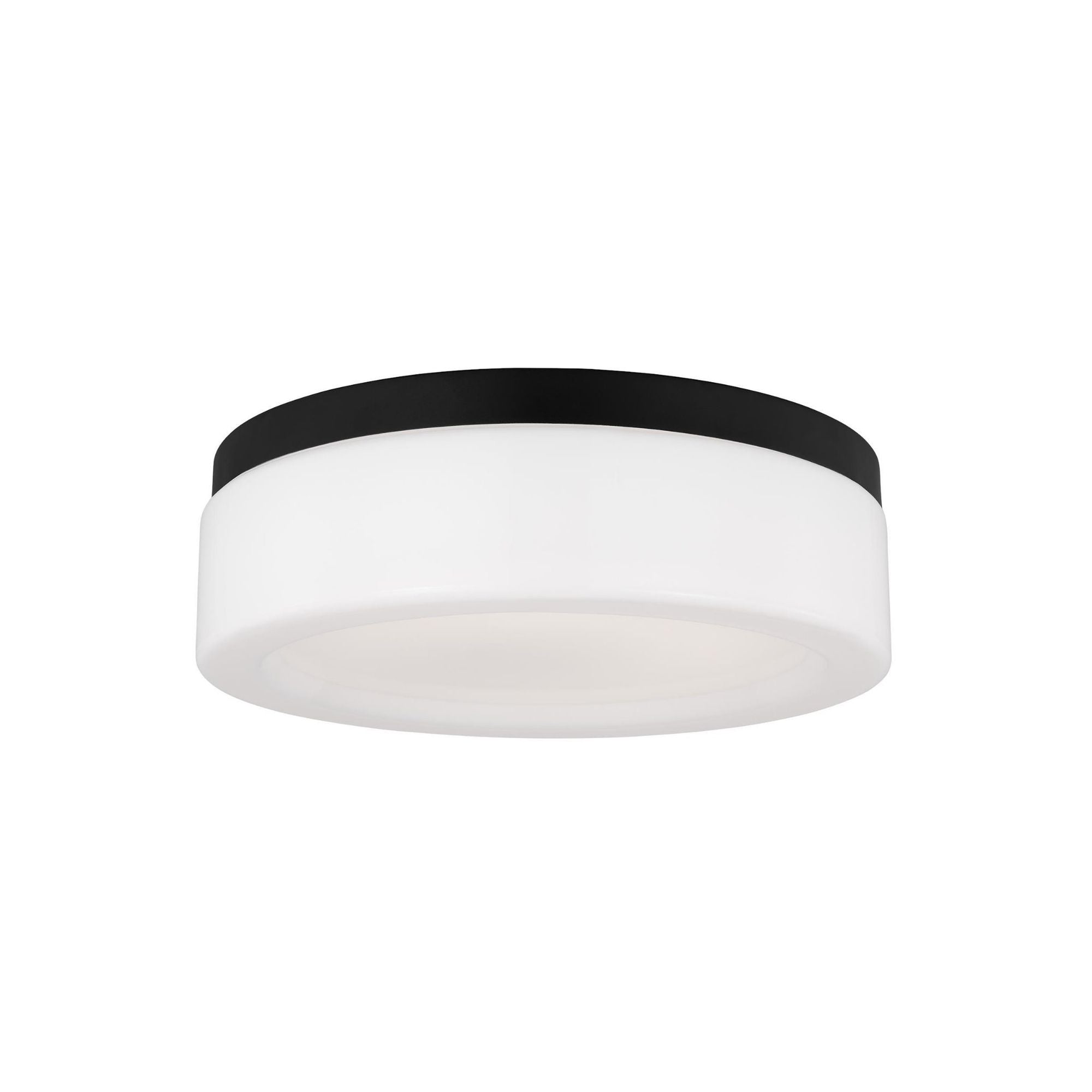 Rhett Medium Ceiling Flush Mount Modern Fixture 12" Width 3.75" Height Steel Round Etched / White Inside Shade in Midnight Black