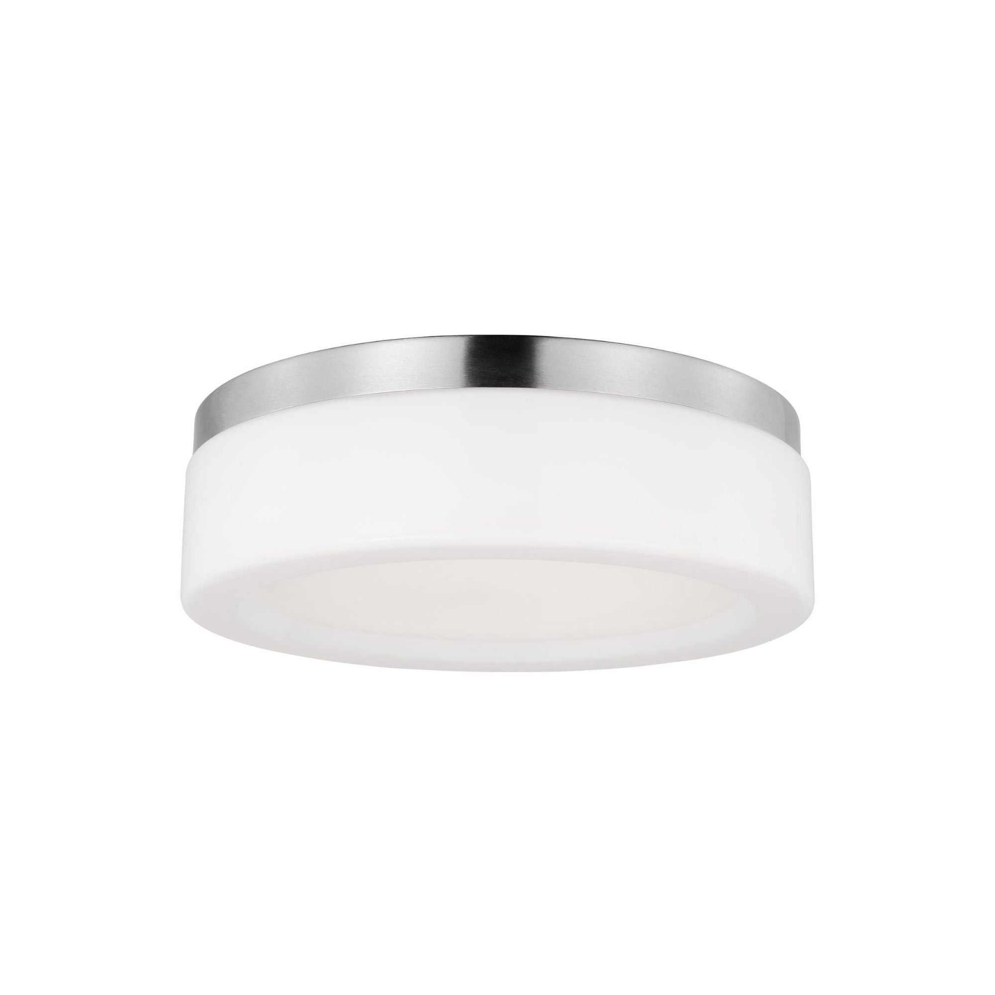 Rhett Medium Ceiling Flush Mount Modern Fixture 12" Width 3.75" Height Steel Round Etched / White Inside Shade in Brushed Nickel