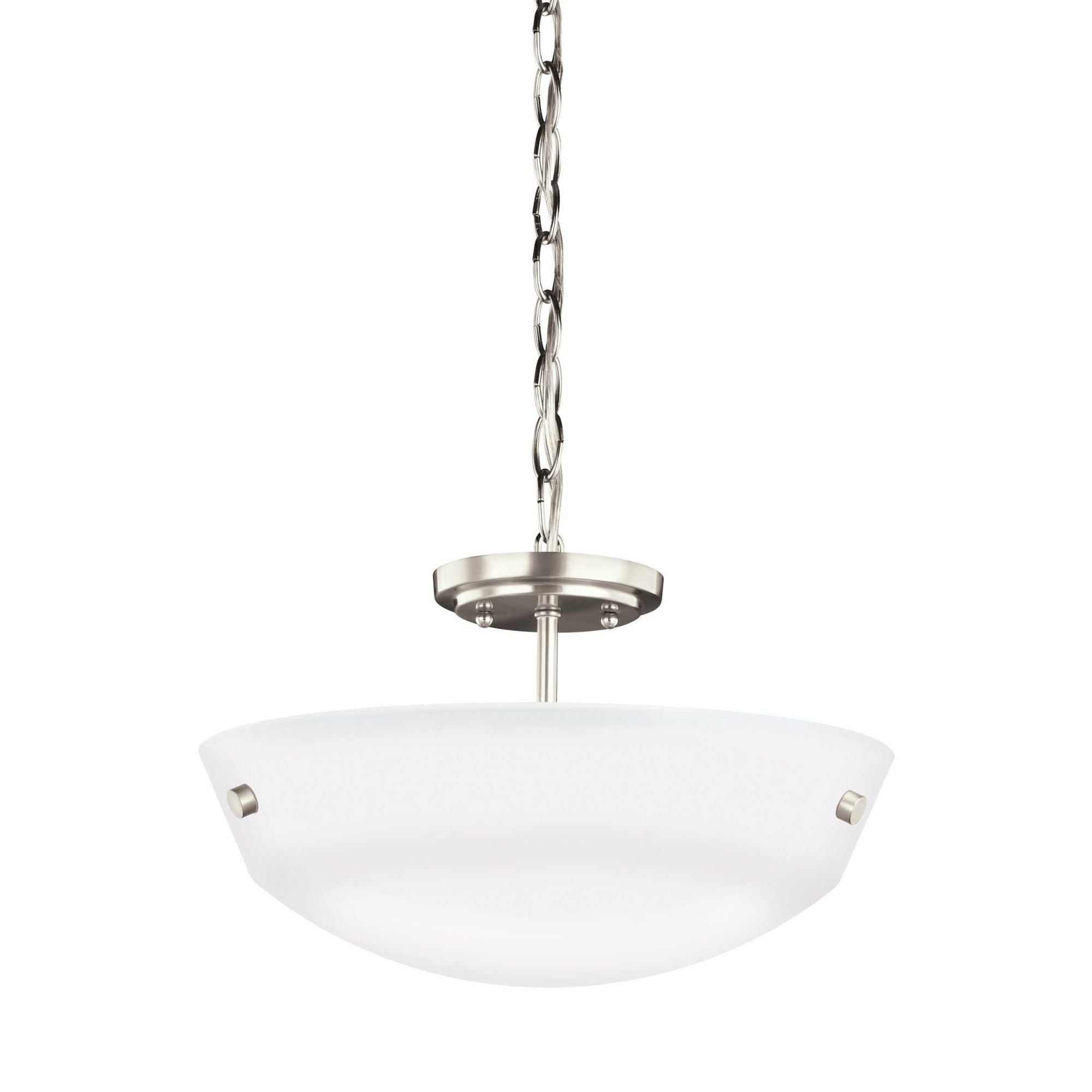 Kerrville Two Light Semi-Flush Convertible Pendant LED Transitional Ceiling Fixture 10.5" Height Steel Round Satin Etched Shade in Brushed Nickel