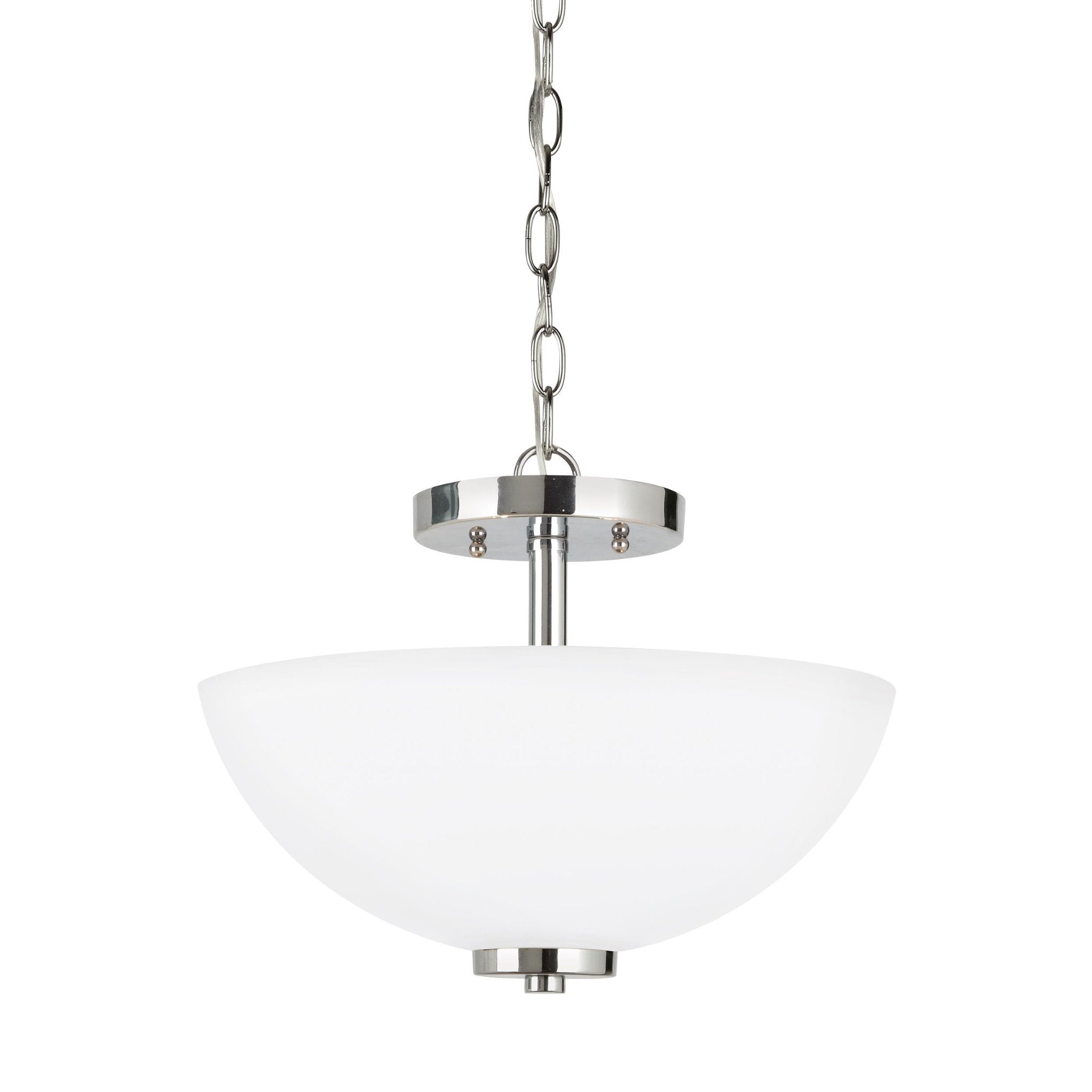Oslo Two Light Semi-Flush Convertible Pendant LED Contemporary Ceiling Fixture 11.25" Height Steel Round Etched / White Inside Shade in Chrome