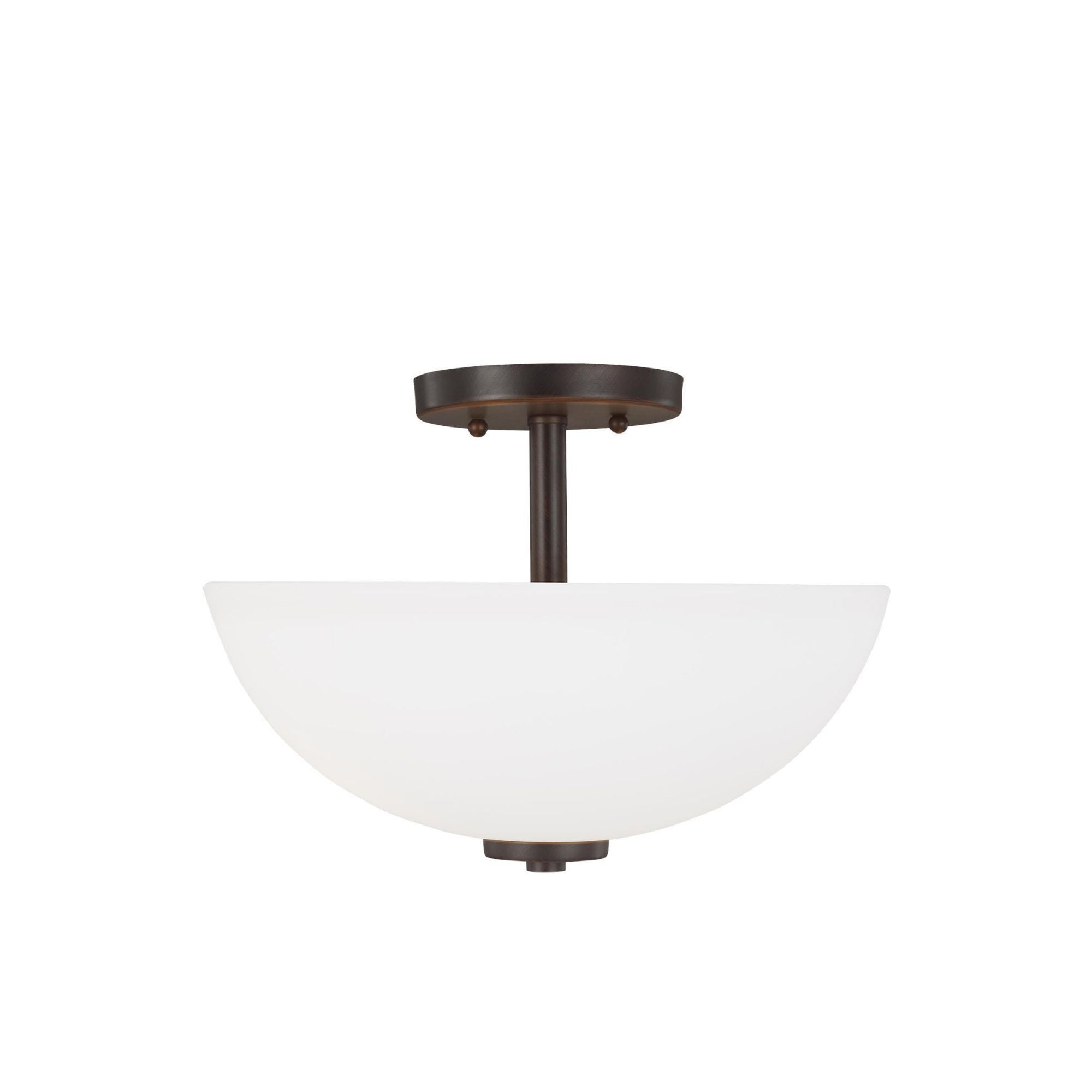 Oslo Two Light Semi-Flush Convertible Pendant LED Contemporary Ceiling Fixture 11.25" Height Steel Round Etched / White Inside Shade in Bronze