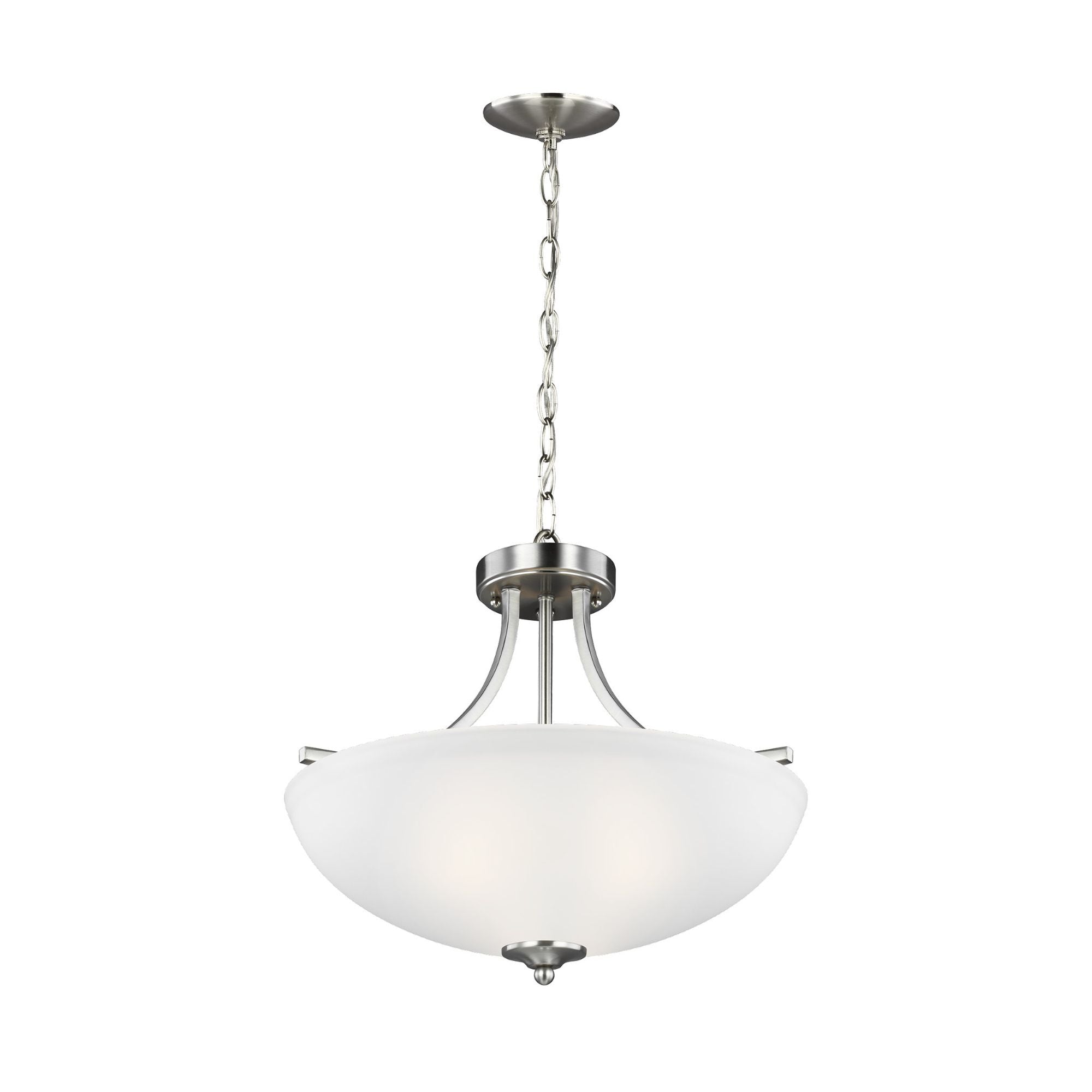 Geary Medium Three Light Semi-Flush Convertible Pendant LED Transitional Ceiling Fixture 16.375" Height Steel Round Satin Etched Shade in Brushed Nickel