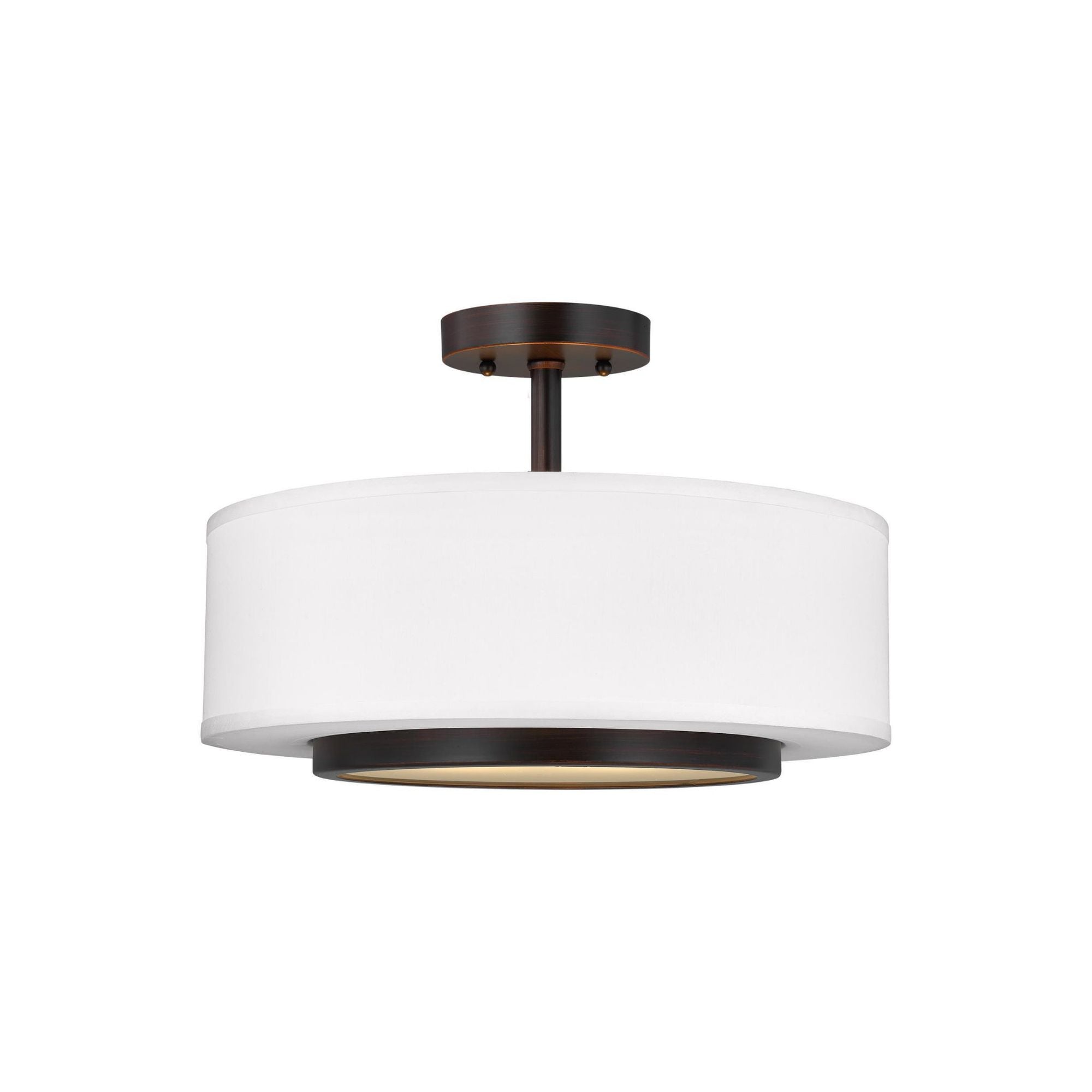 Nance Two Light Semi-Flush Convertible Pendant Transitional Ceiling Fixture 12" Height Steel Round Satin Etched Shade in Bronze