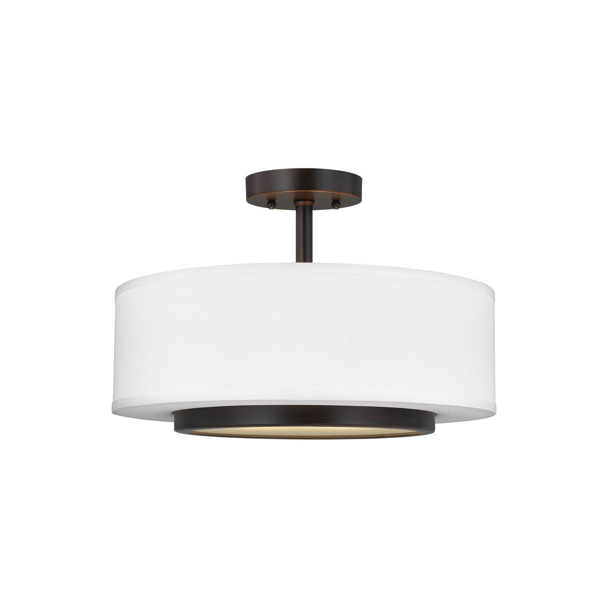 Nance Two Light Semi-Flush Convertible Pendant LED Transitional Ceiling Fixture 12" Height Steel Round Satin Etched Shade in Bronze