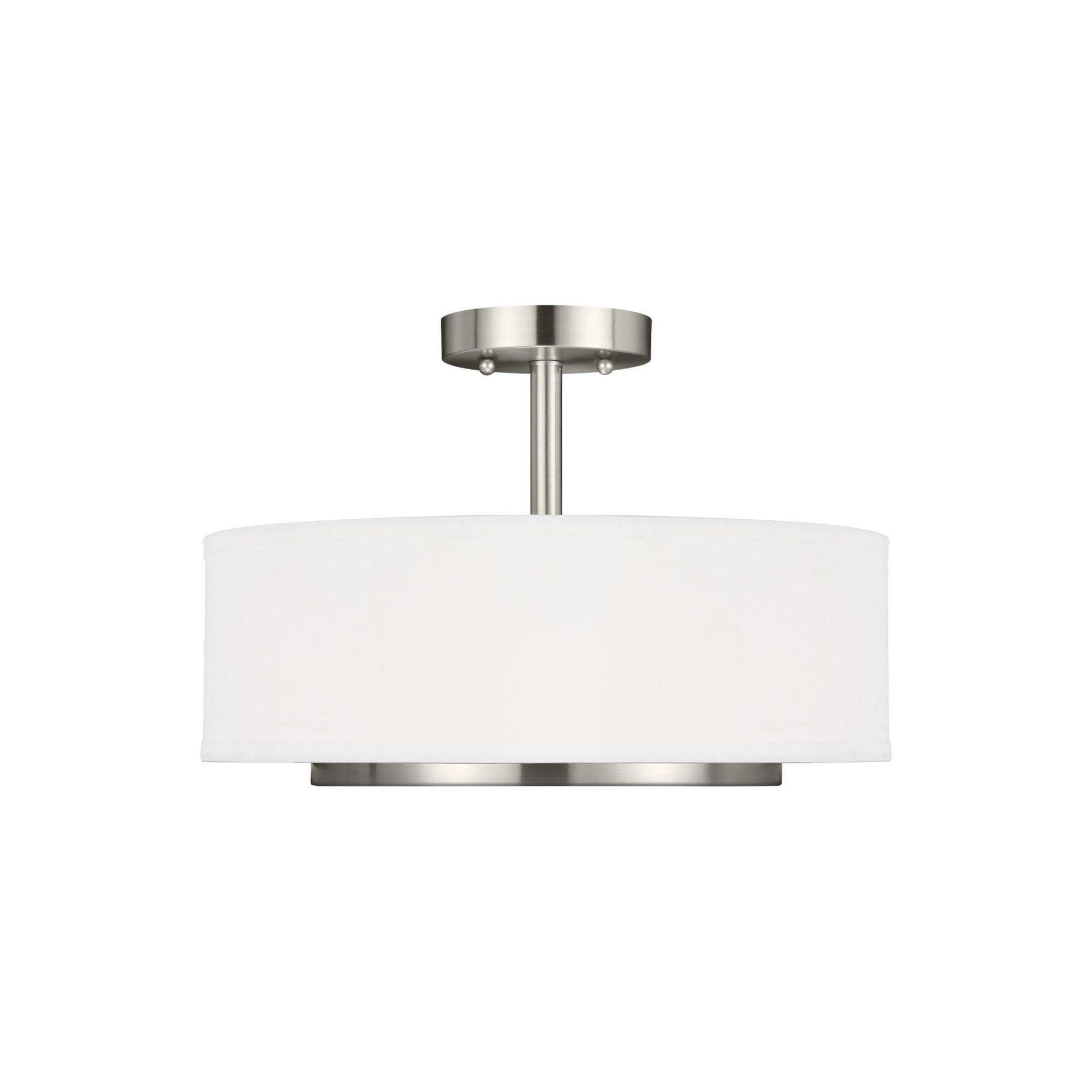 Nance Two Light Semi-Flush Convertible Pendant LED Transitional Ceiling Fixture 12" Height Steel Round Satin Etched Shade in Brushed Nickel