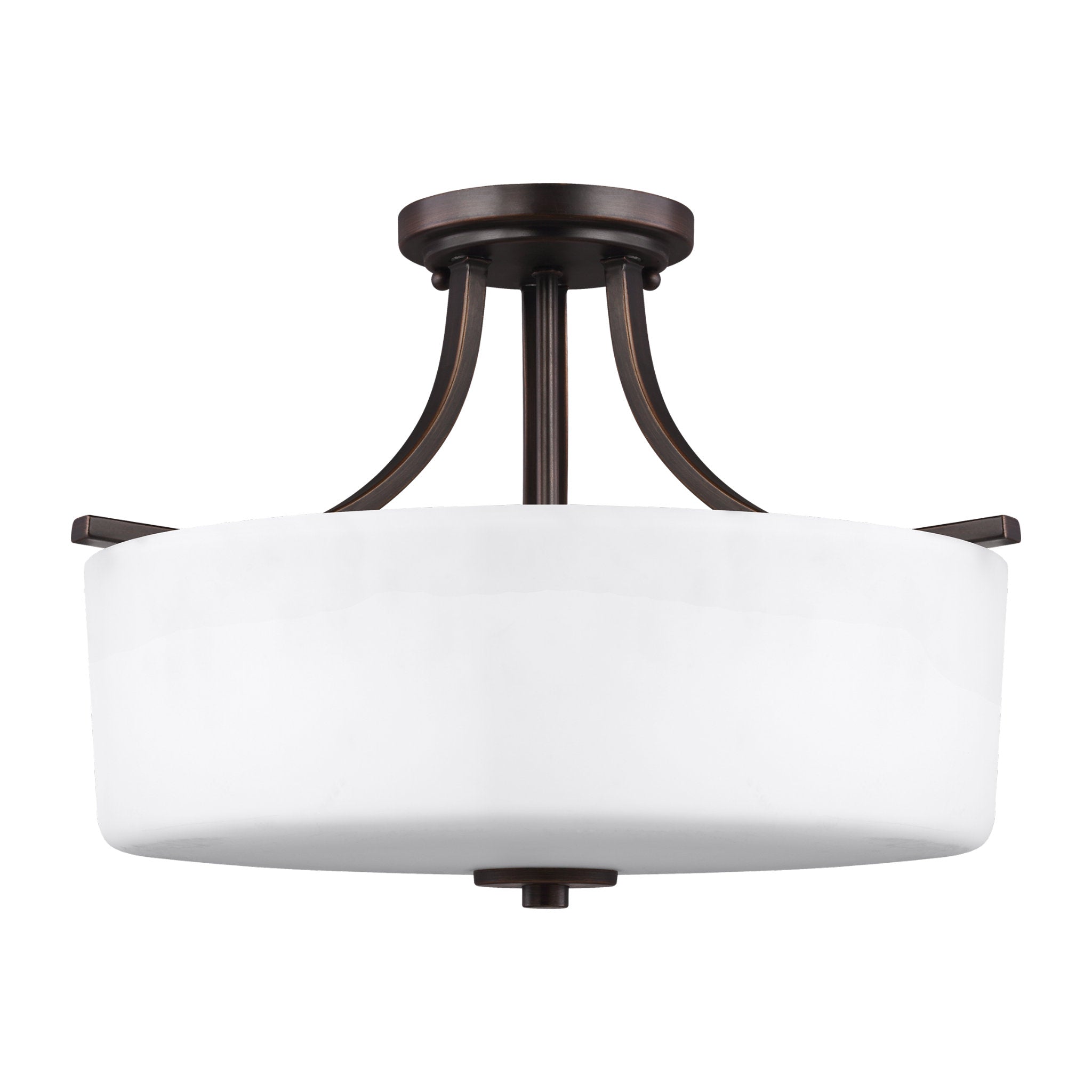 Canfield Three Light Semi-Flush Mount Modern Ceiling Fixture 12.5" Height Steel Round Etched / White Inside Shade in Bronze