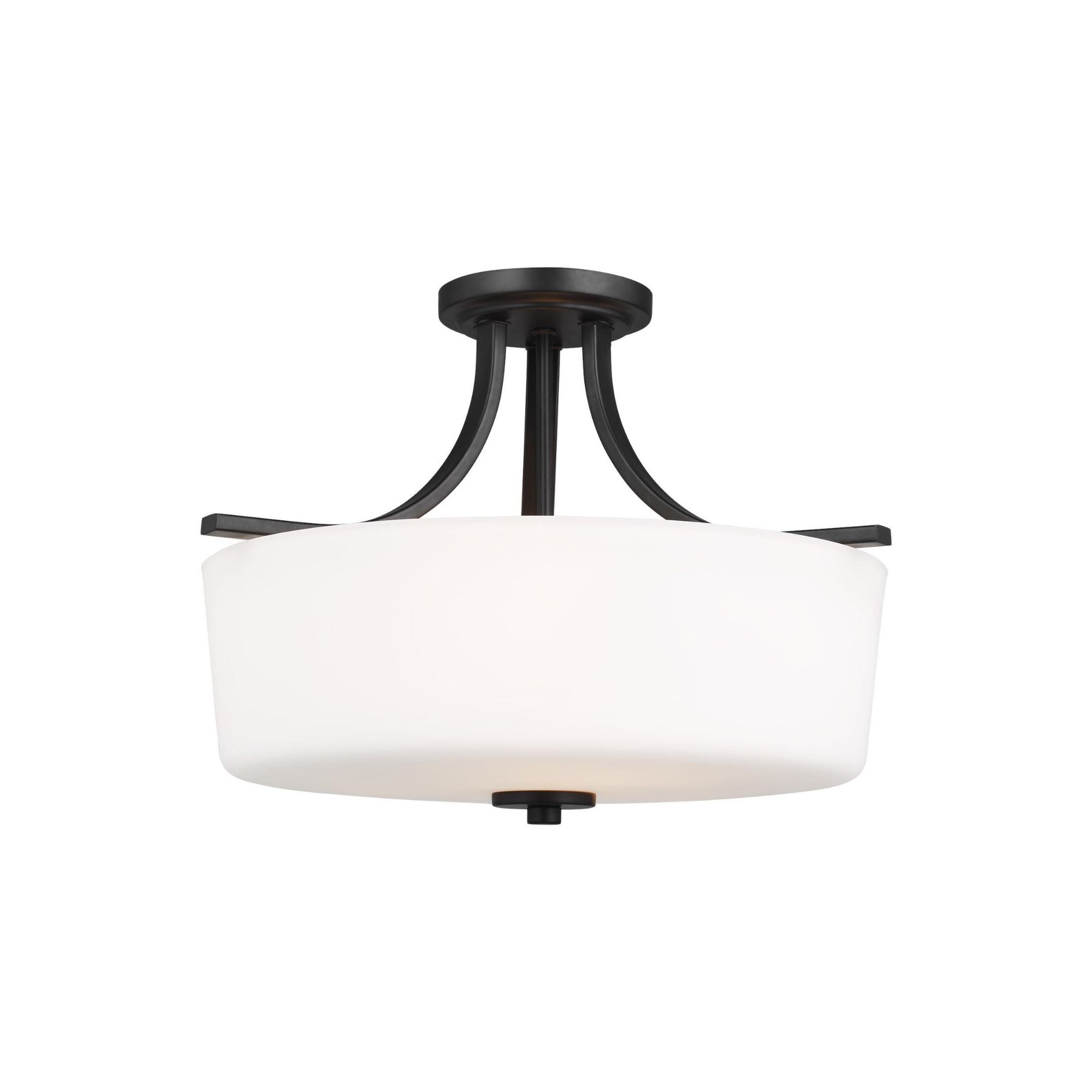 Kemal Three Light Semi-Flush Mount LED Transitional Ceiling Fixture 12.5" Height Steel Round Etched / White Inside Shade in Midnight Black
