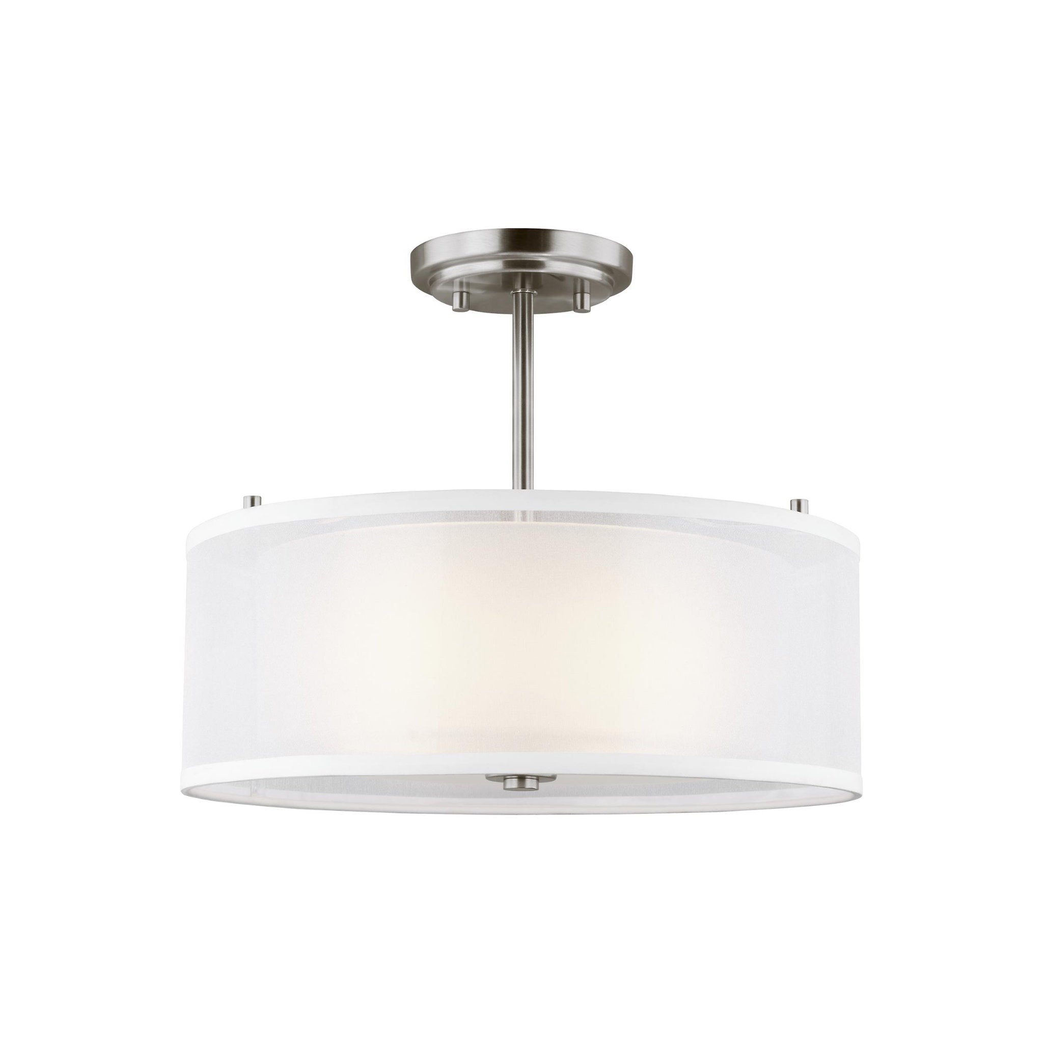 Elmwood Park Two Light Semi-Flush Mount Traditional Ceiling Fixture 11" Height Steel Round Satin Etched Shade in Brushed Nickel