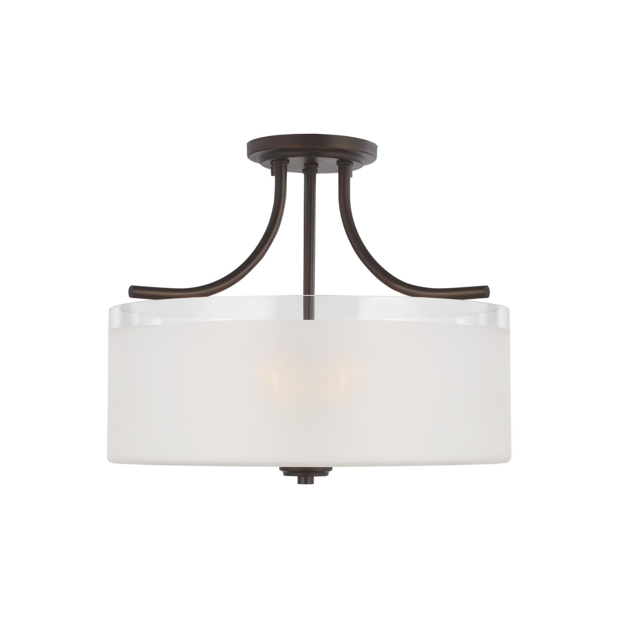 Norwood Three Light Semi-Flush Mount LED Transitional Ceiling Fixture 13" Height Steel Round Clear Highlighted Satin Etched Shade in Bronze