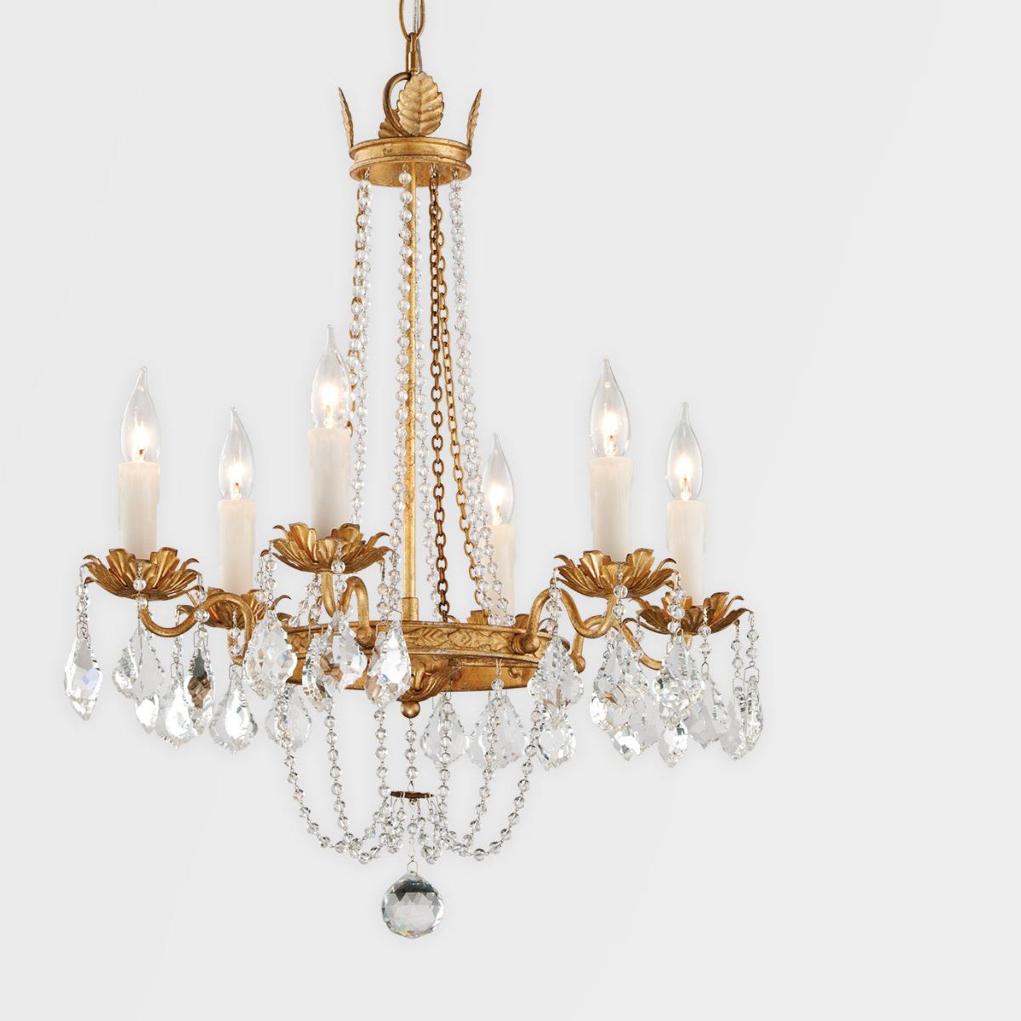 Viola Chandelier 8-Light LED in Distressed Gold Leaf 27.5L x 27.5W x 36.5H