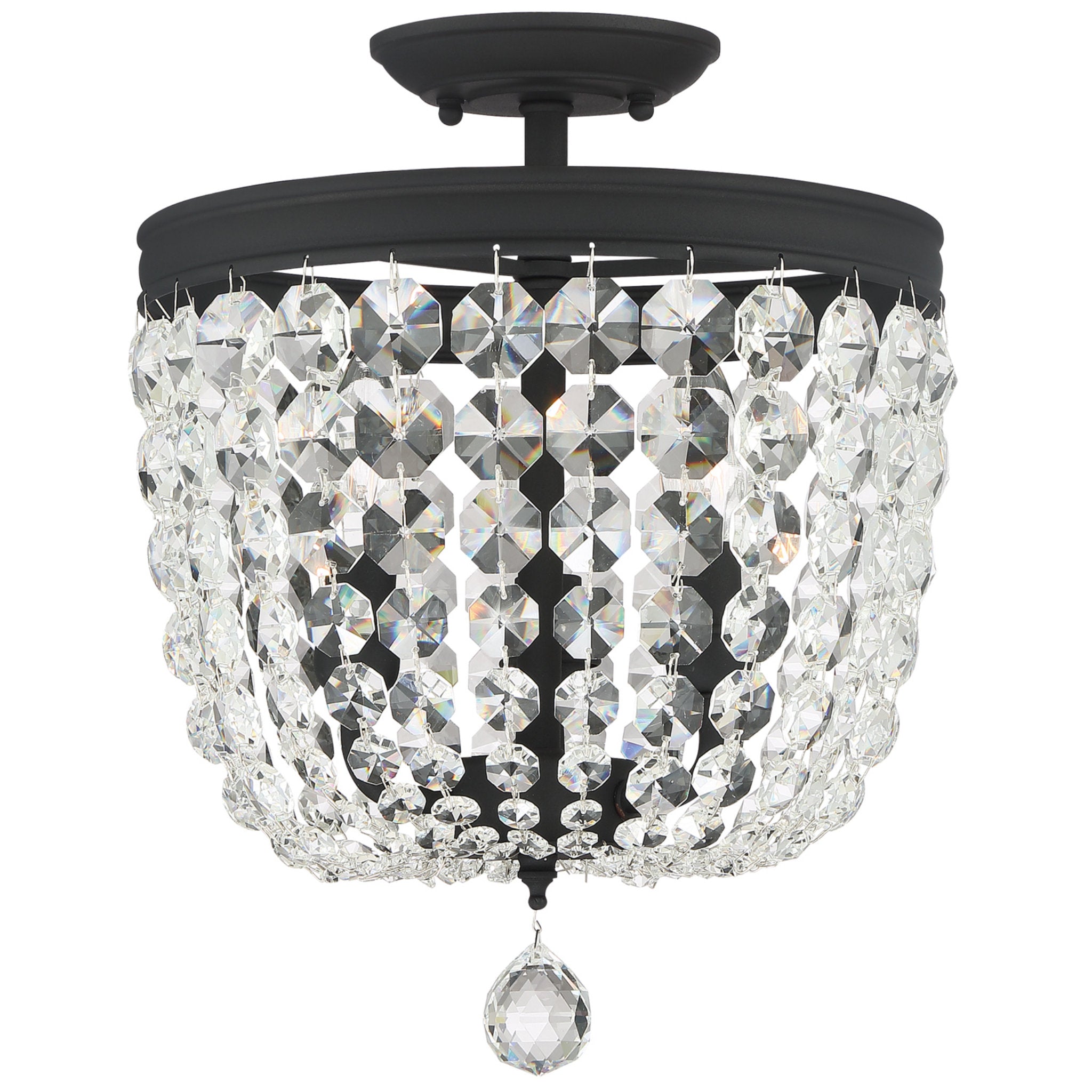 Archer 11.5'' Hand Cut Crystal Black Forged Semi Flush Mount Black 11.5"W x 14.5"H x 11.5"D