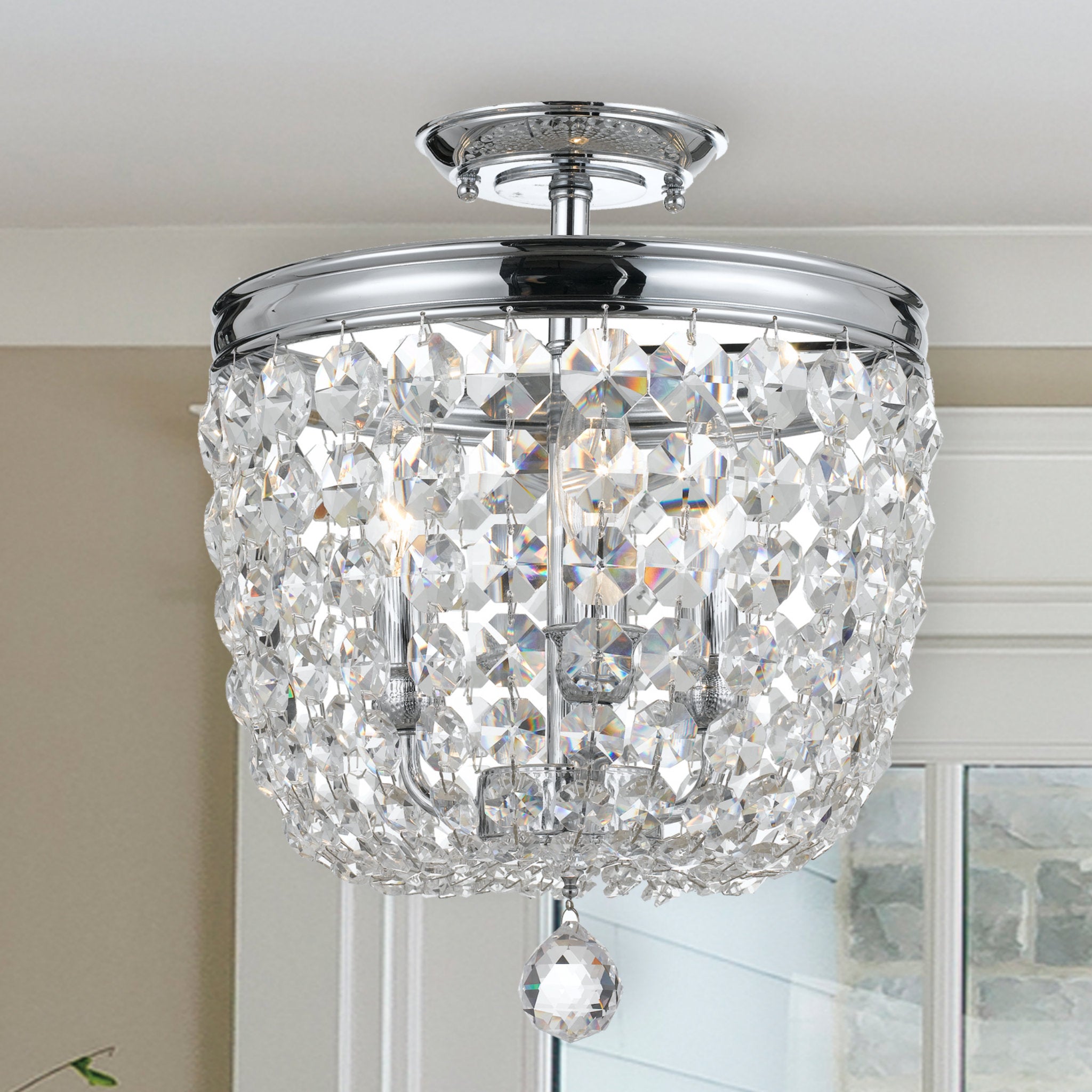 Archer 11.5'' Hand Cut Crystal Polished Chrome Semi Flush Mount Silver 11.5"W x 14.5"H x 11.5"D
