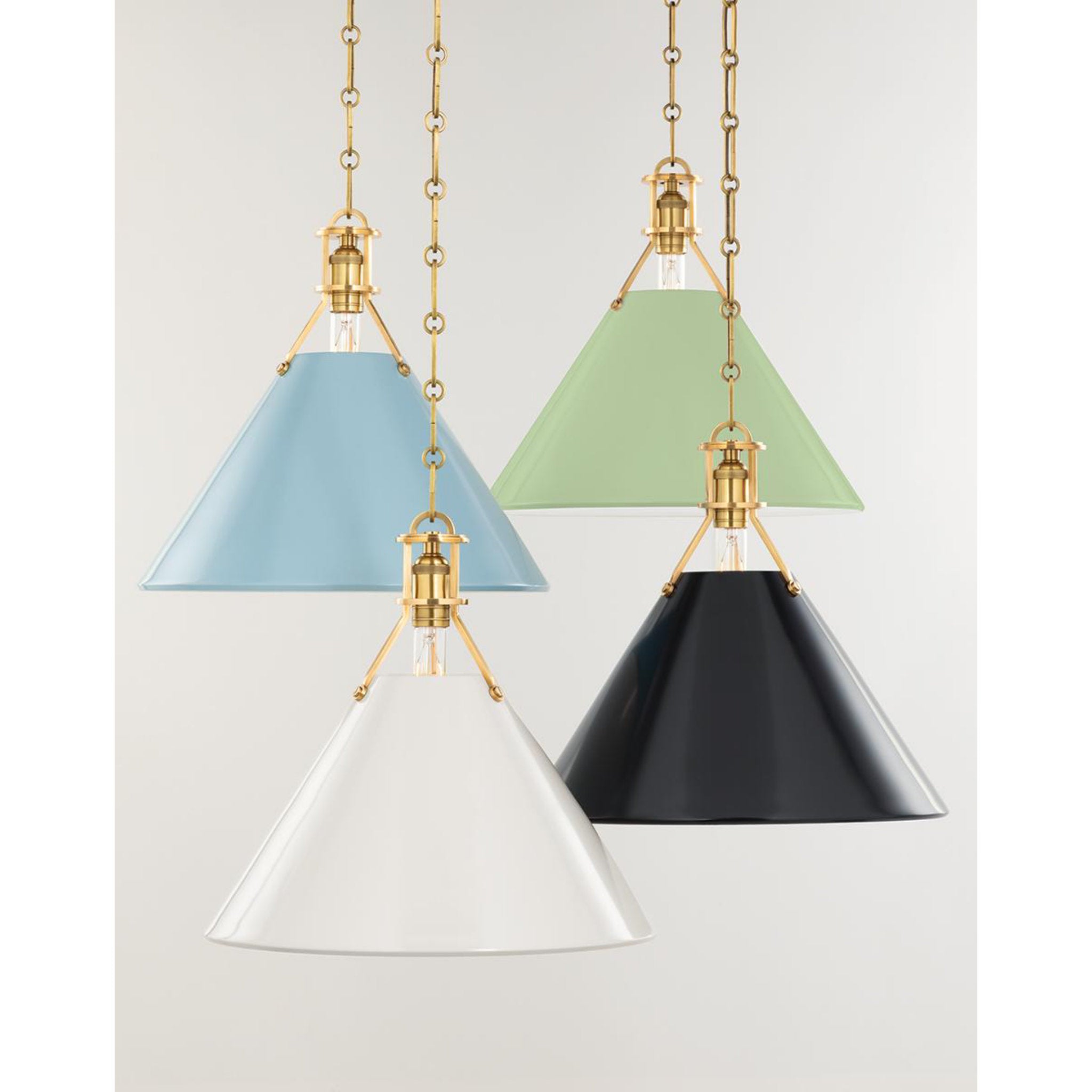 Painted No.2 1-Light Pendant in Aged Brass/Off White by Mark D. Sikes 16L x 16W x 14.5H