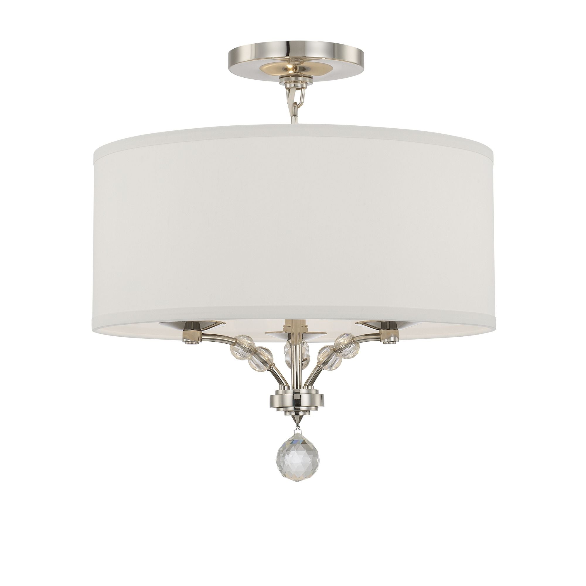 Mirage 3 Light Polished Nickel Semi Flush Mount Hand Cut Crystal Beads Silk Shade 18"W x 19"H x 18"D