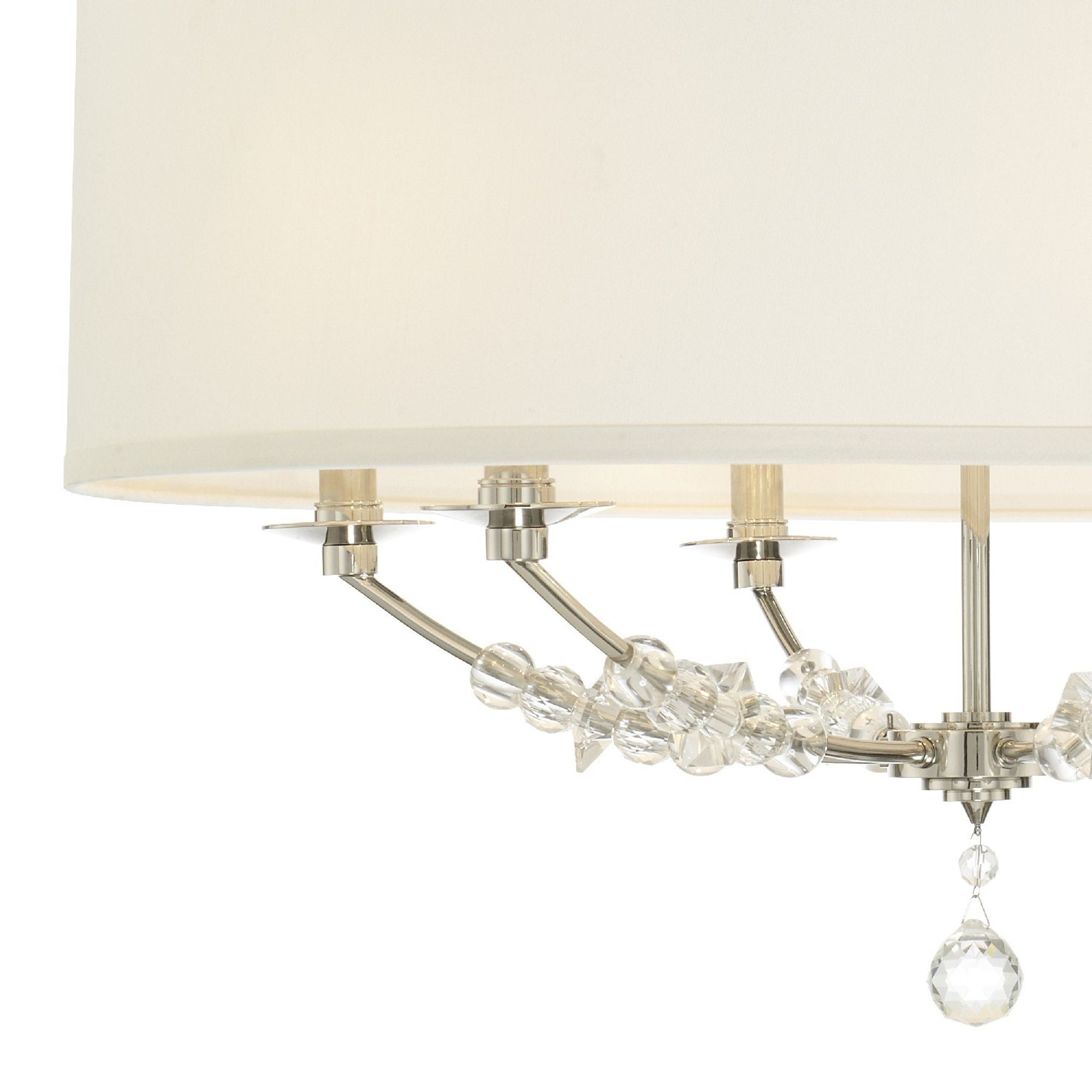 Mirage 6 Light Polished Nickel Drum Shade Chandelier Hand Cut Crystal Beads Silk Shade 30"W x 23"H x 30"D