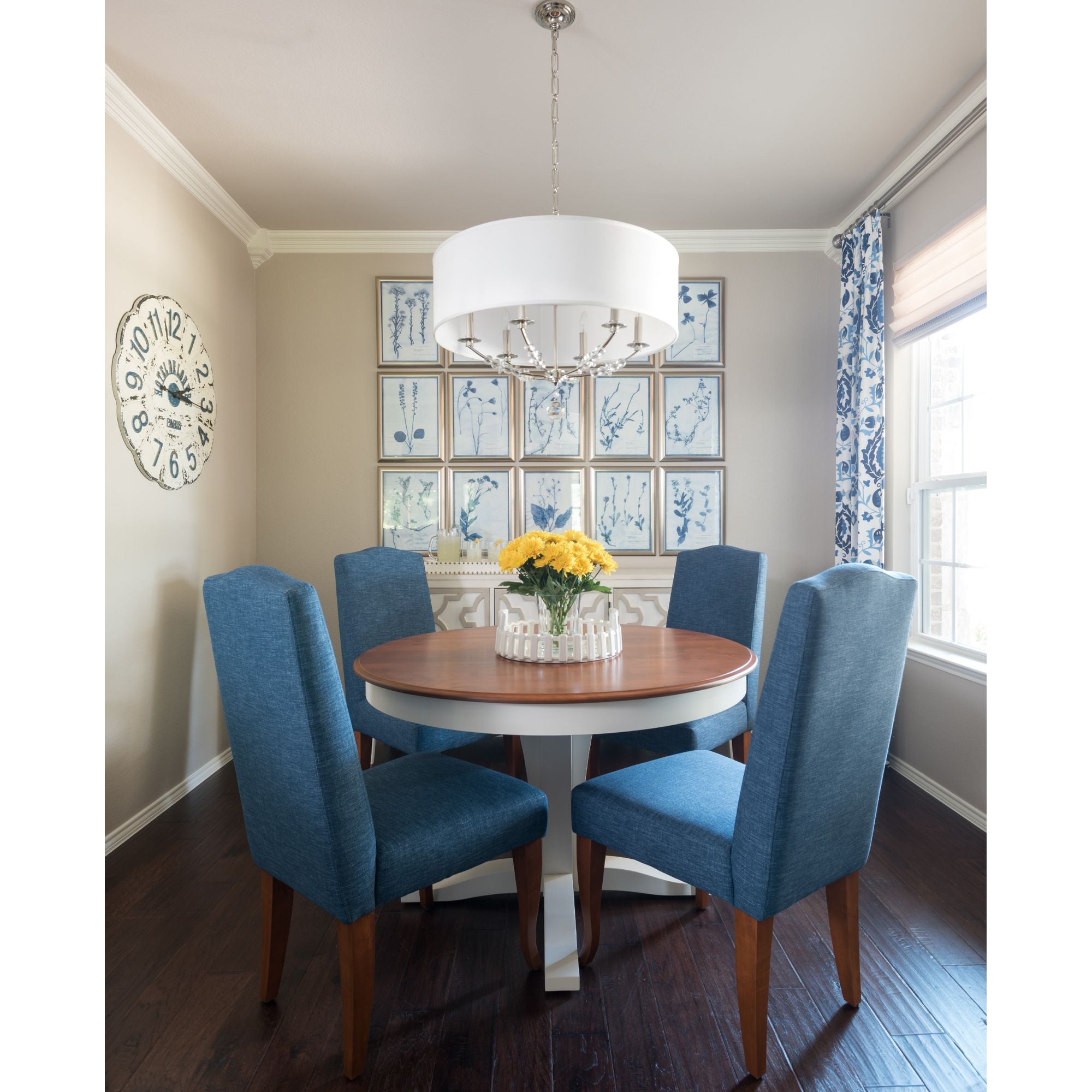 Mirage 6 Light Polished Nickel Drum Shade Chandelier Hand Cut Crystal Beads Silk Shade 30"W x 23"H x 30"D