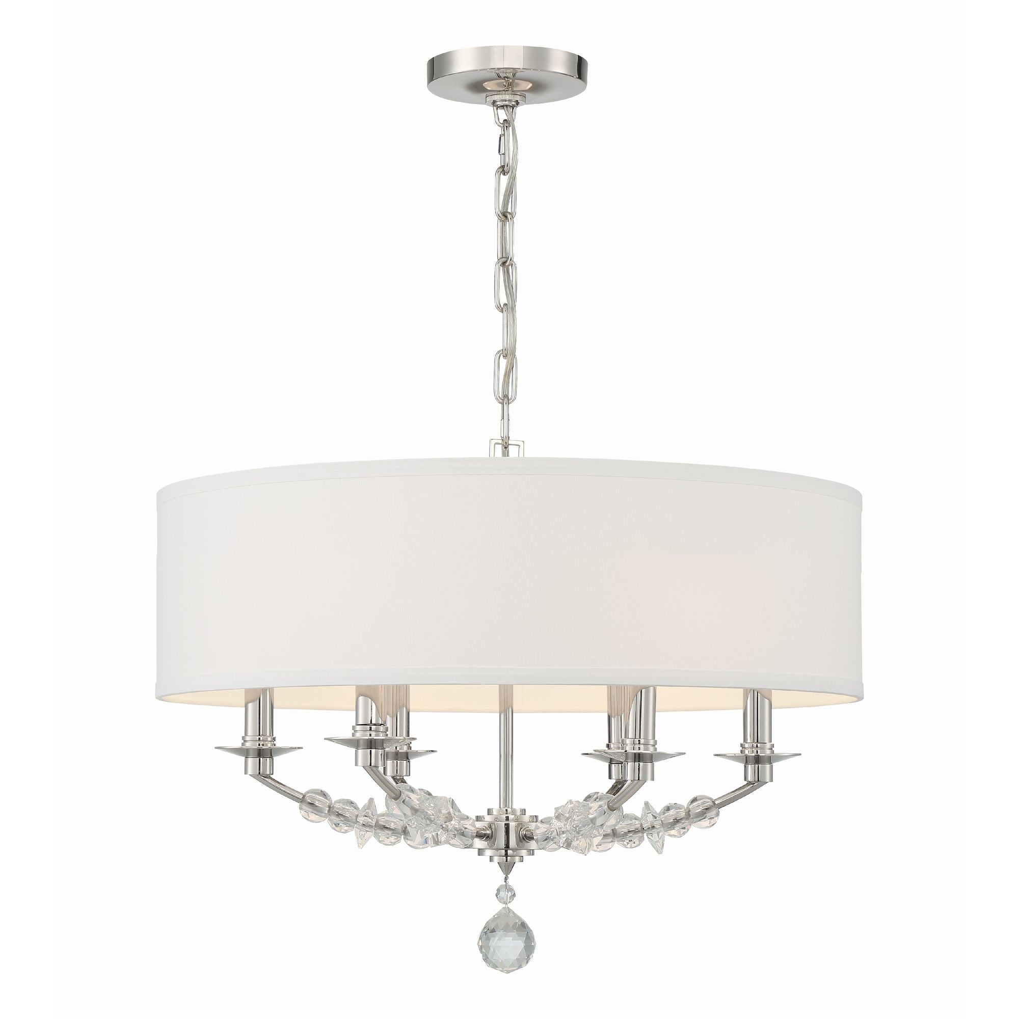 Mirage 6 Light Polished Nickel Chandelier Hand Cut Crystal Beads Silk Shade 24"W x 18.5"H x 24"D