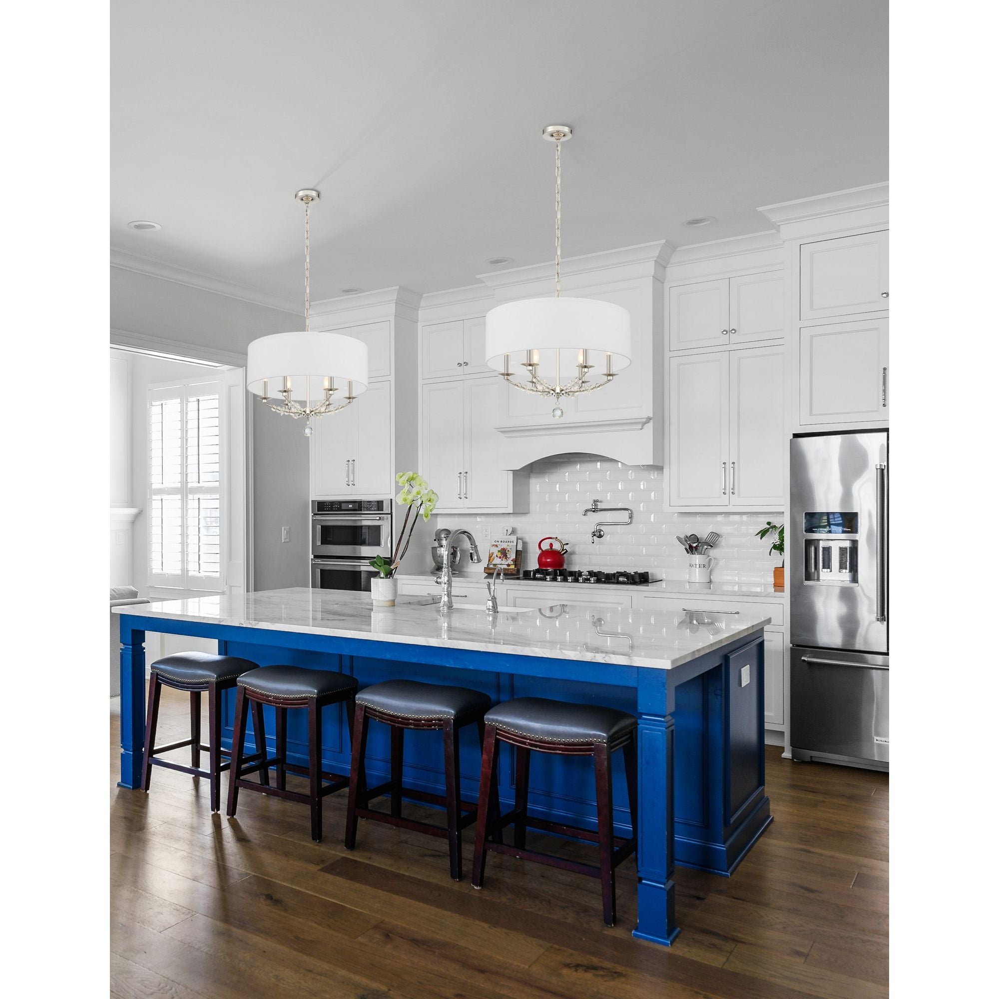 Mirage 6 Light Polished Nickel Chandelier Hand Cut Crystal Beads Silk Shade 24"W x 18.5"H x 24"D