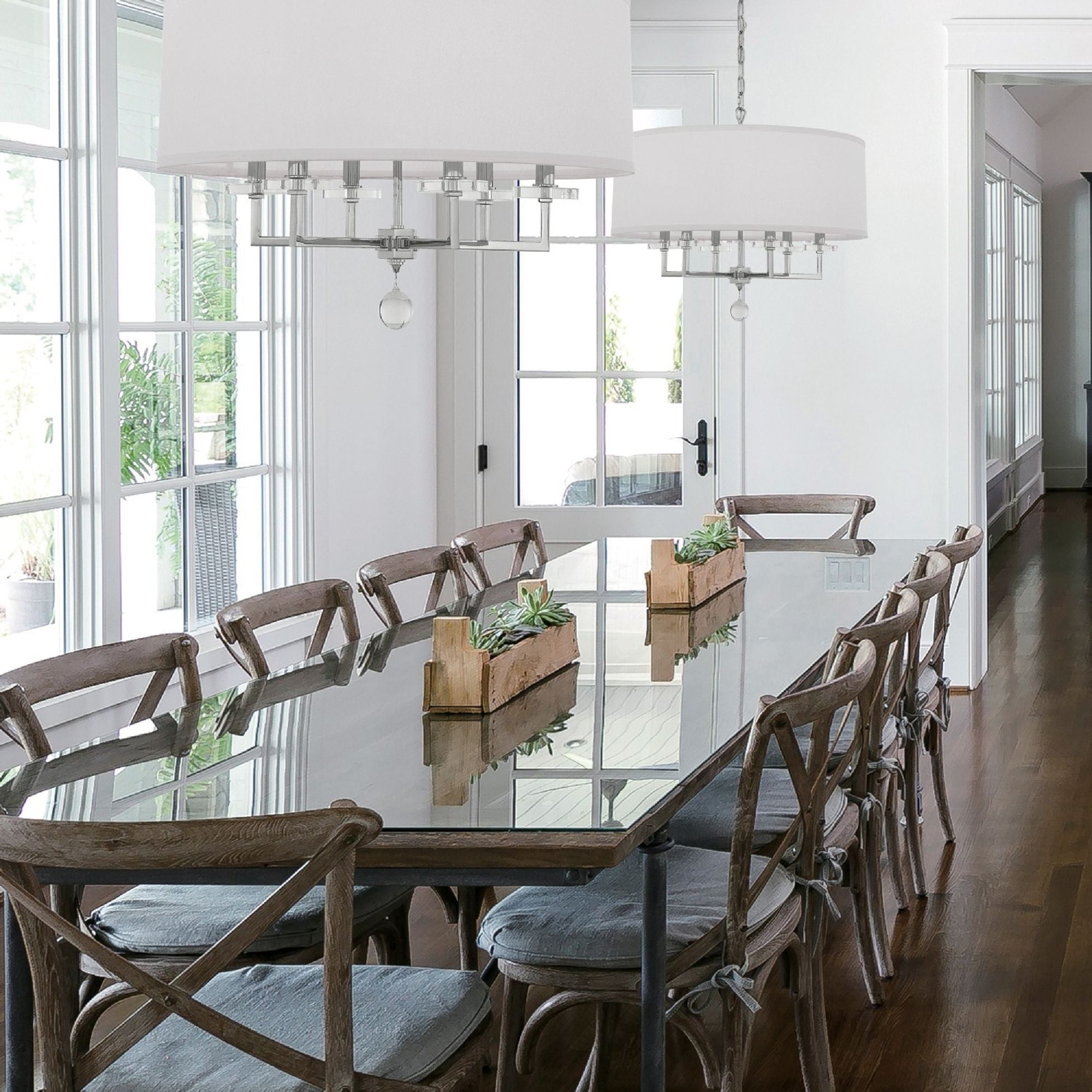 Paxton 6 Light Polished Nickel Chandelier Clear Glass Drops Silk Shade 25.5"W x 21"H x 25.5"D