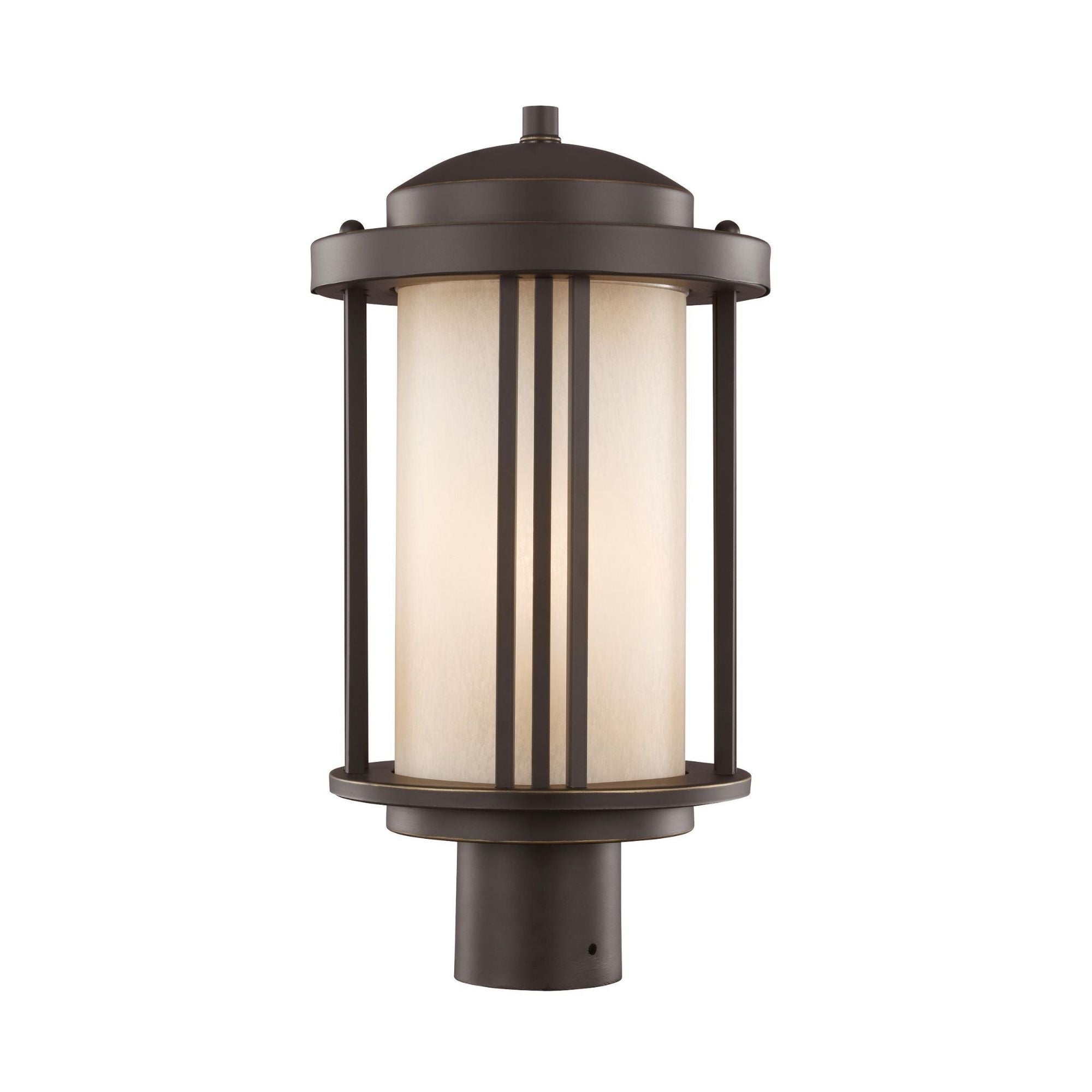 Crowell One Light Outdoor Post Lantern LED Contemporary Fixture 17" Height Aluminum Round Creme Parchment Shade in Antique Bronze